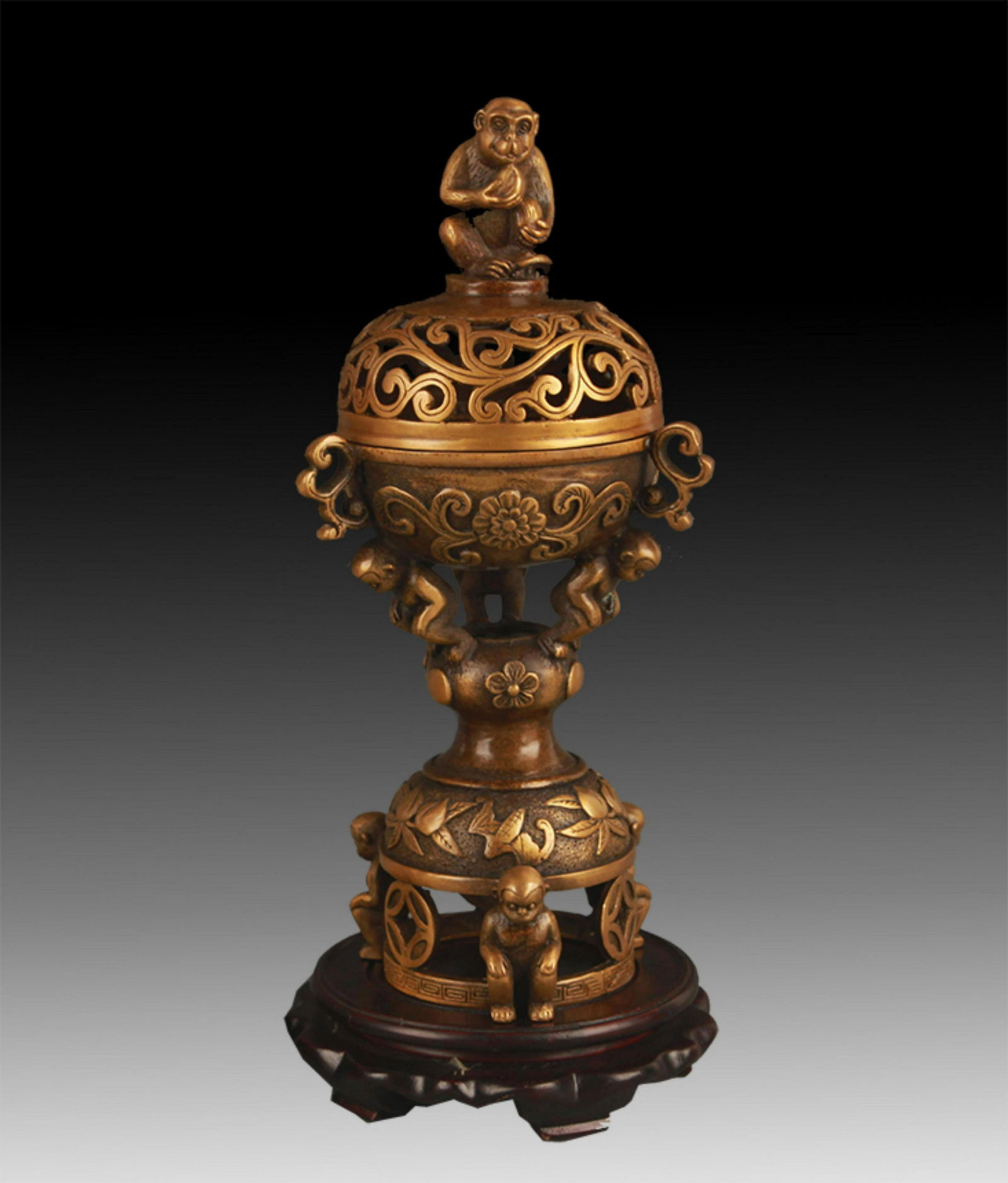 FLOWER AND MONKEY PATTERN BRONZE AROMATHERAPY (1 of 10)