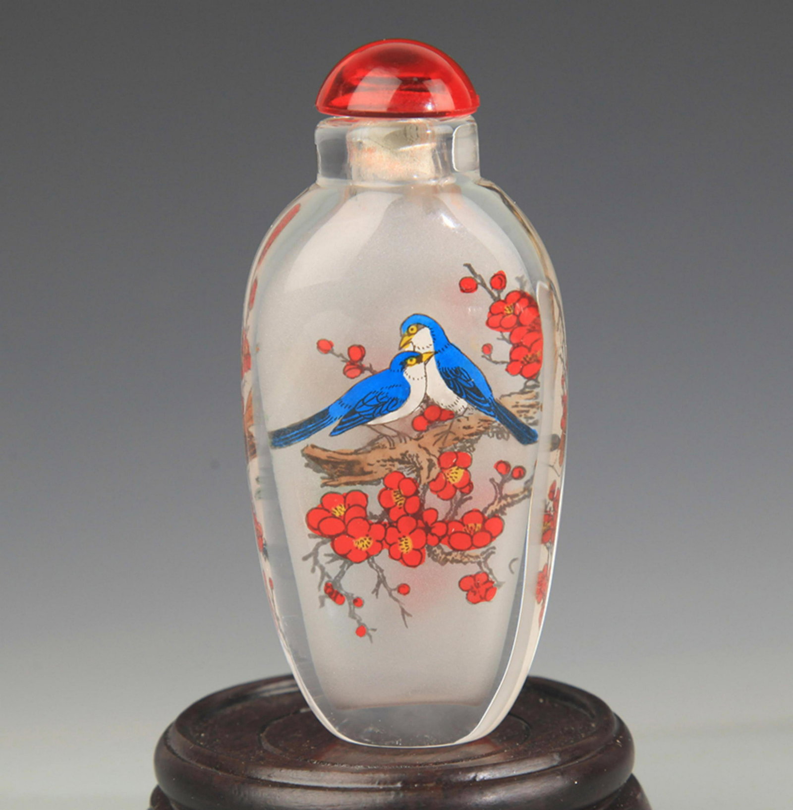 A FINE MAGPIE PAINTED GLASS SNUFF BOTTLE: Modern, High: 3.0 inch; Width: 1.5 inch