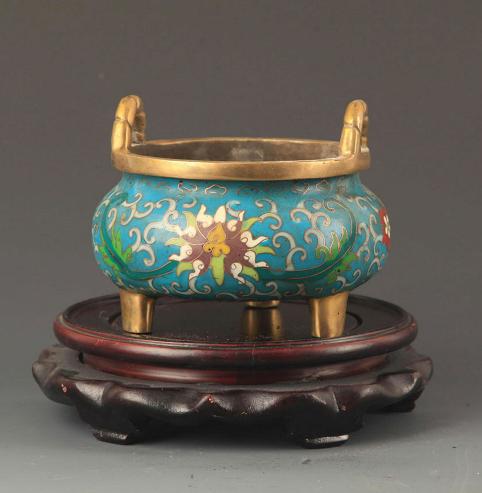 FINE BRONZE FAIENCE COLOR DOUBLE EAR CENSER (1 of 5)