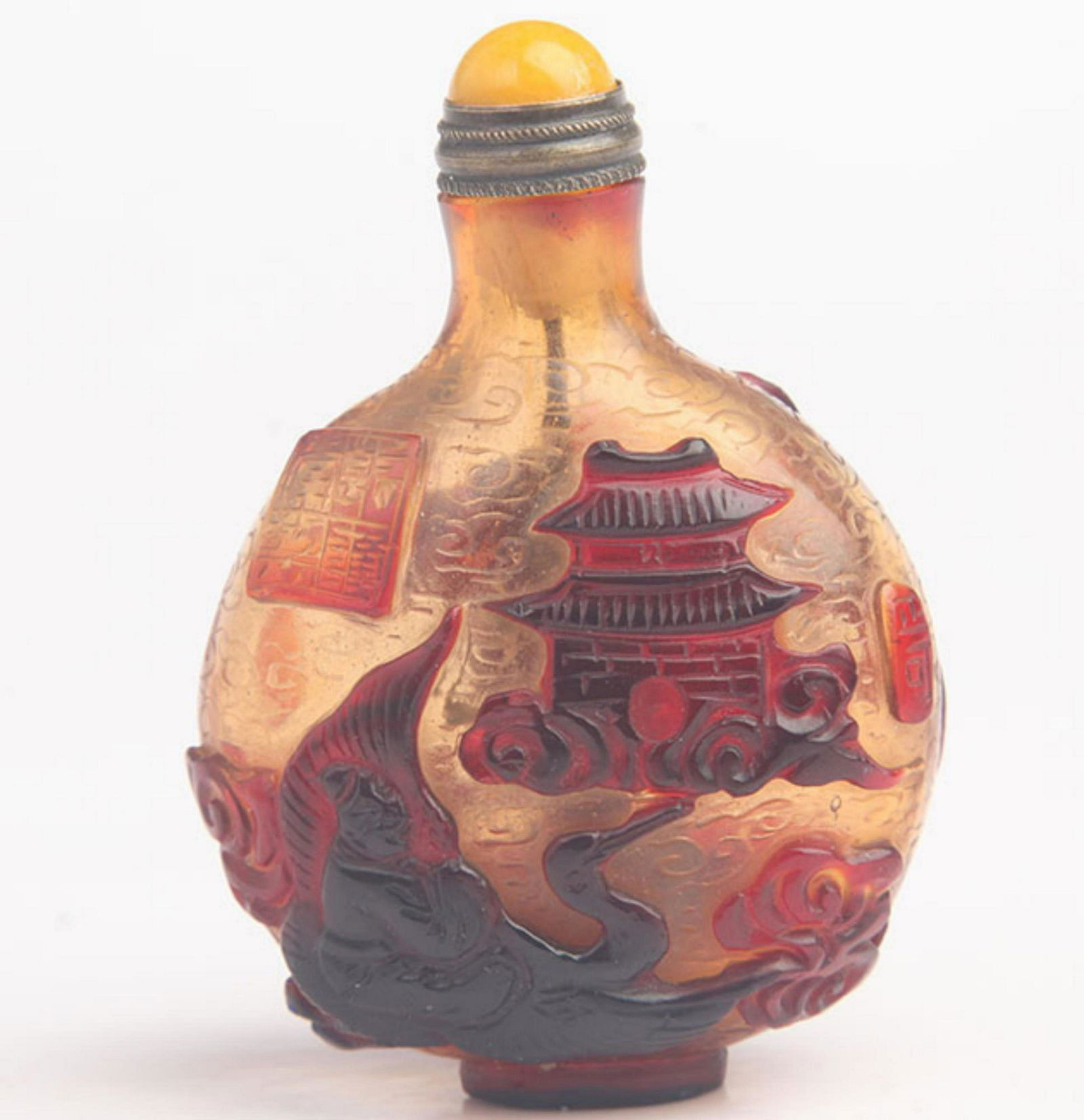 A FINE CRANE PATTERN GLASS SNUFF BOTTLE (1 of 5)