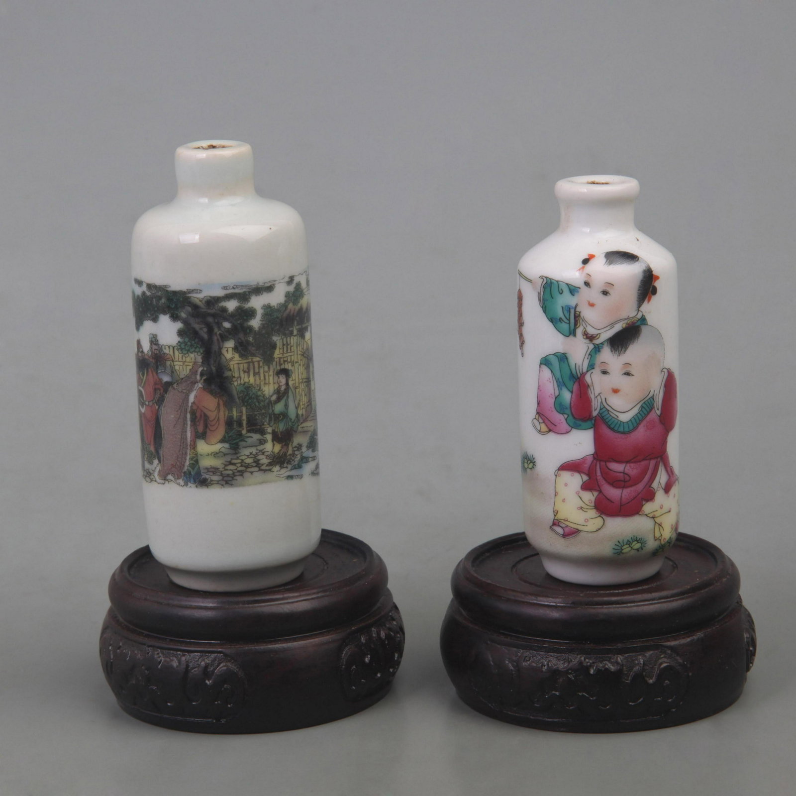 GROUP OF FAMILLE ROSE PORCELAIN SNUFF BOTTLE: Modern, Diameter: 1.0 - 0.9 inch