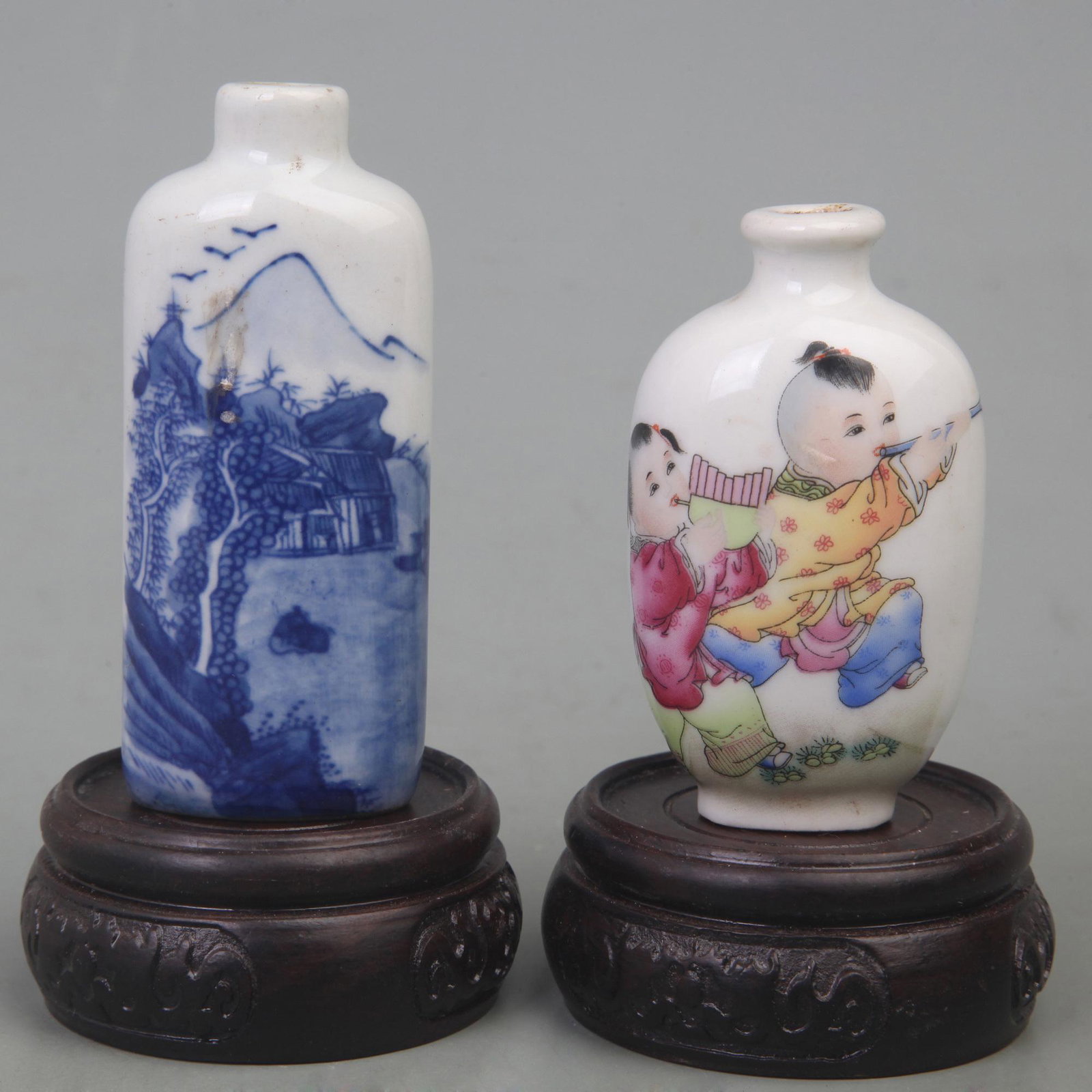 GROUP OF FAMILLE ROSE PORCELAIN SNUFF BOTTLE: Modern, Long: 1.3 - 1.6 inch