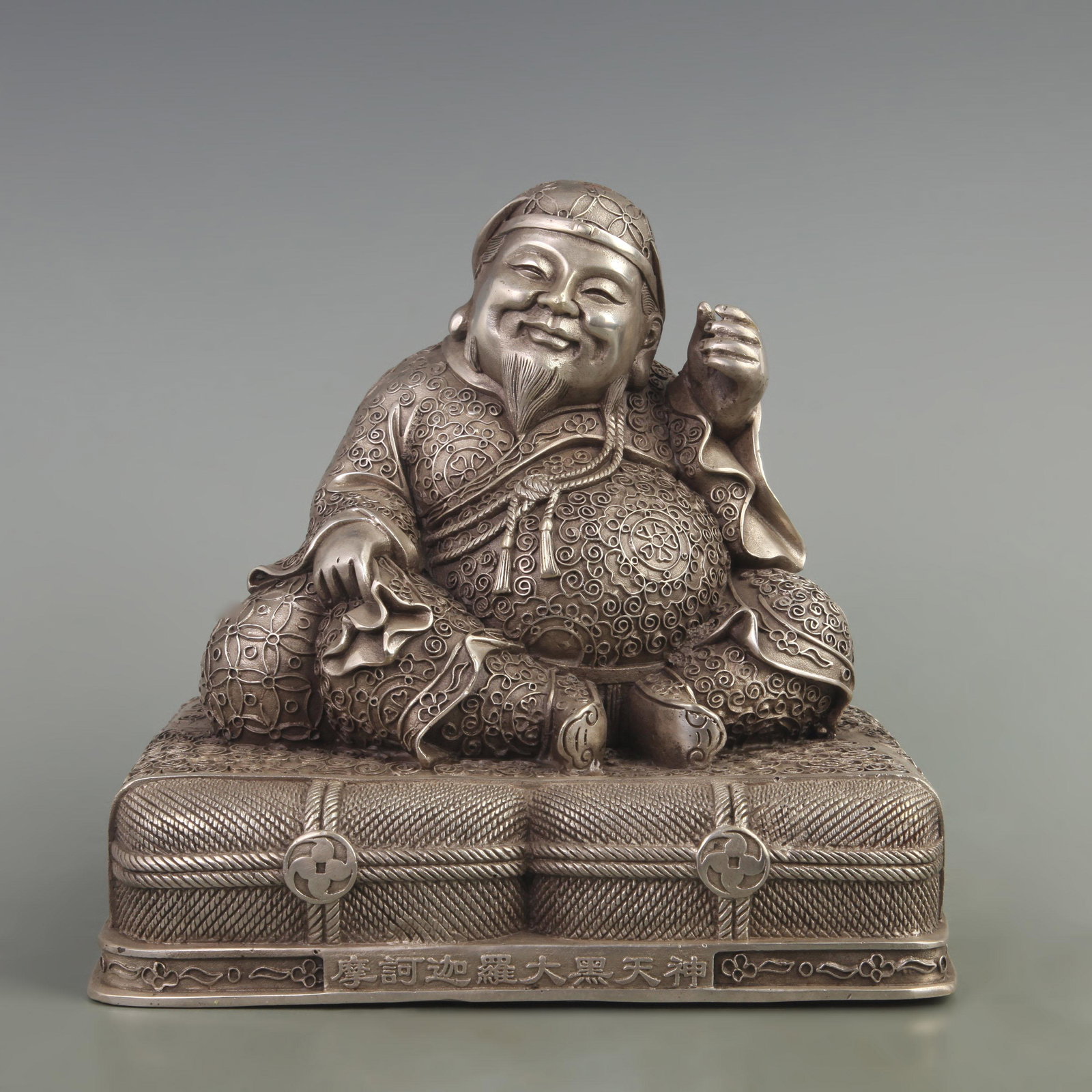 RARE SILVER GILT BRONZE GENGHIS KHAN STATUE: 19th Century, High: 8 inch; Width: 6.2 inch; Long: 8.8 inch