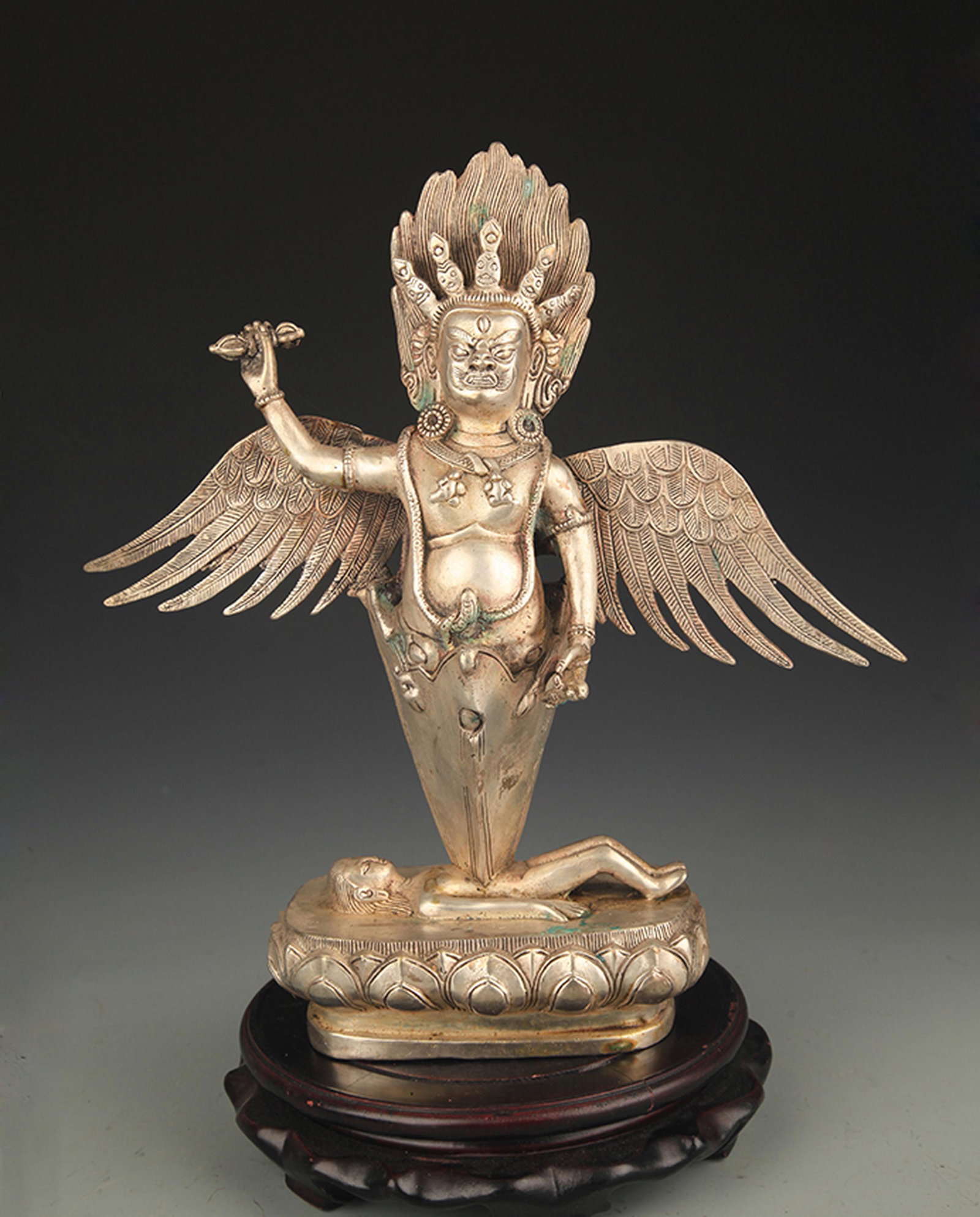 A BRONZE CUSTODIAN OF GOD MAHA JIA LU FIGURE (1 of 6)