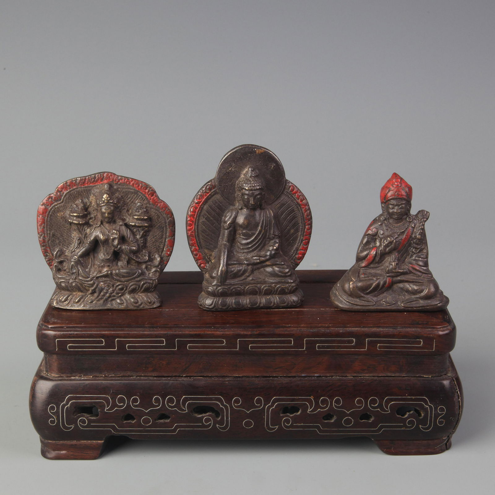 GROUP OF THREE SMALL BRONZE TIBETAN PENDANT (1 of 4)