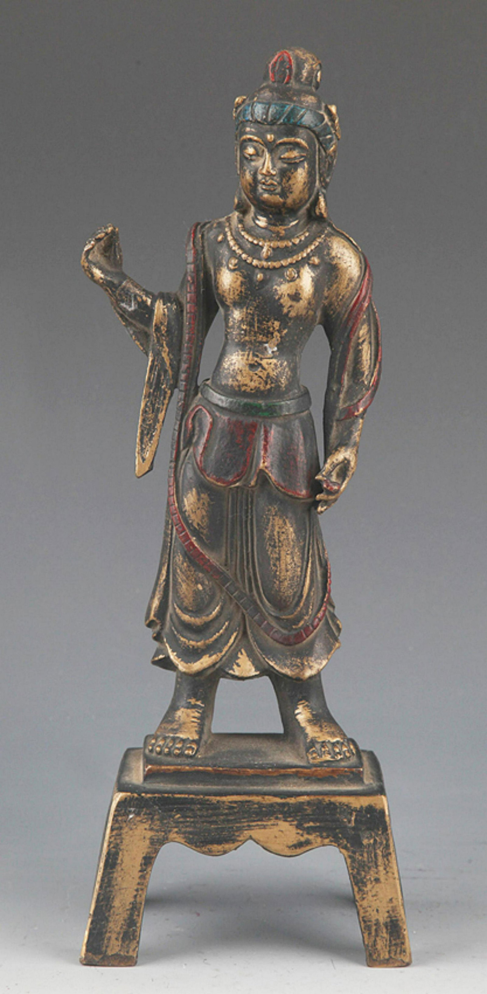 A DETAIL AND FINELY CARVED BRONZE TIBETAN BUDDHA: 20th Century, High: 11.25 inch; Width: 4.0 inch