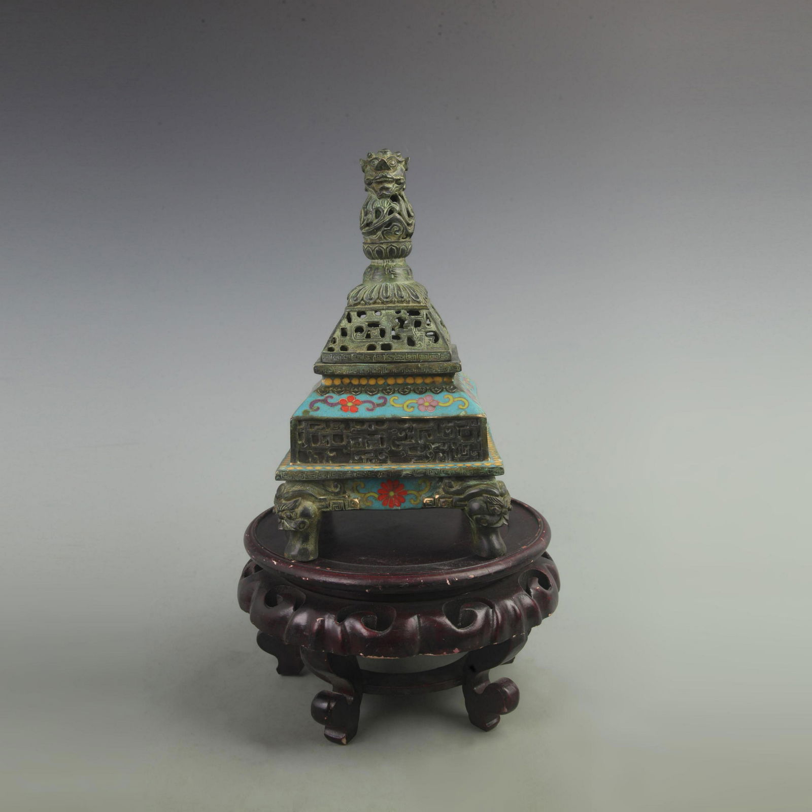 RARE BRONZE CLOISONNE ENAMEL INCENSE BURNER (1 of 7)