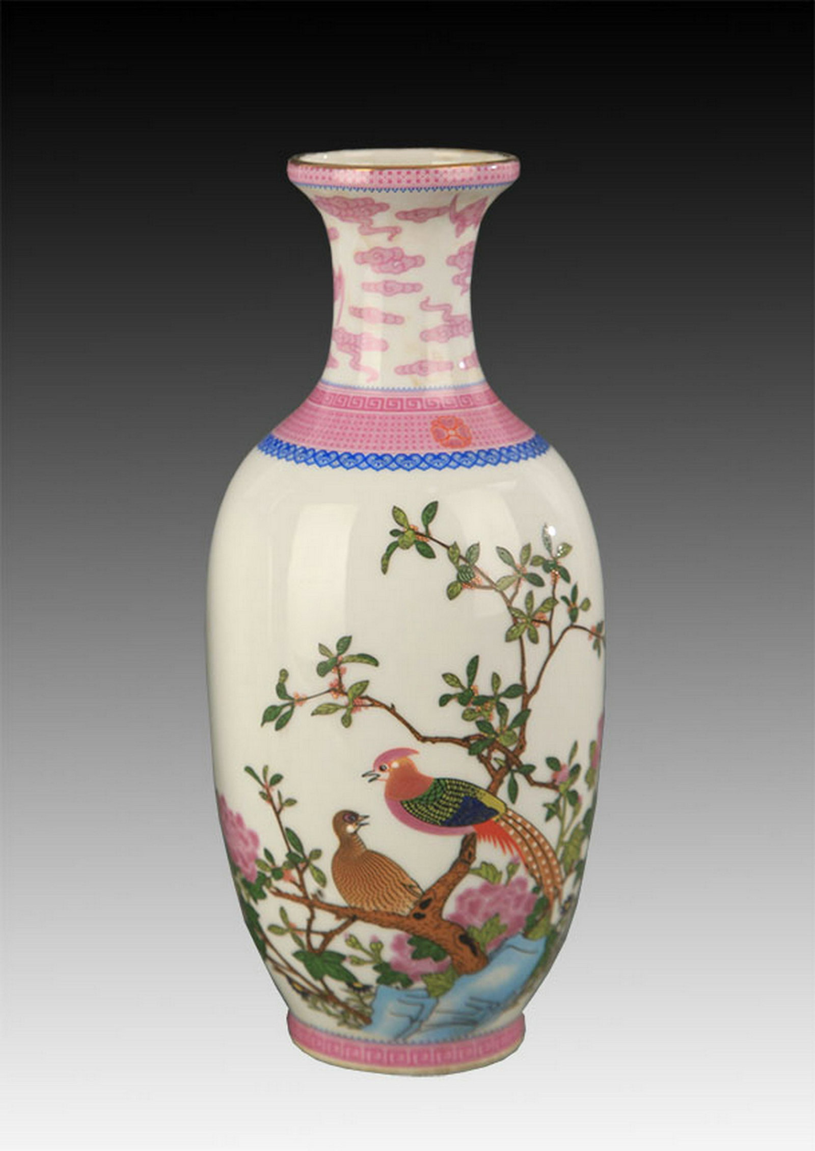 FAMILLE ROSE PEONY FLOWER AND BIRD PATTERN PORCELAIN BOTTLE (1 of 8)