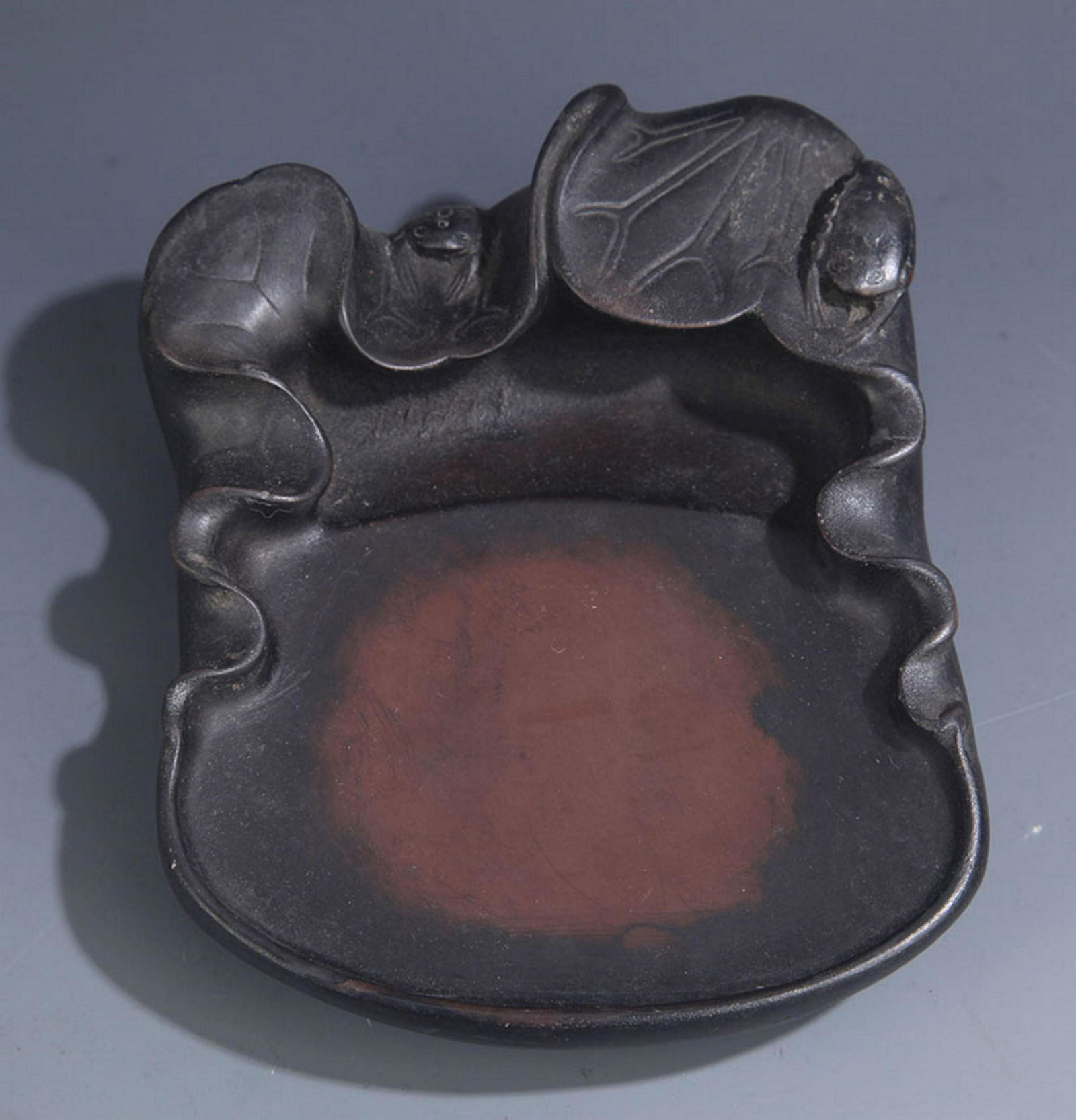 A FINE LOTUS SHAPE CHINESE CALLIGRAPHY STONE INK (1 of 5)