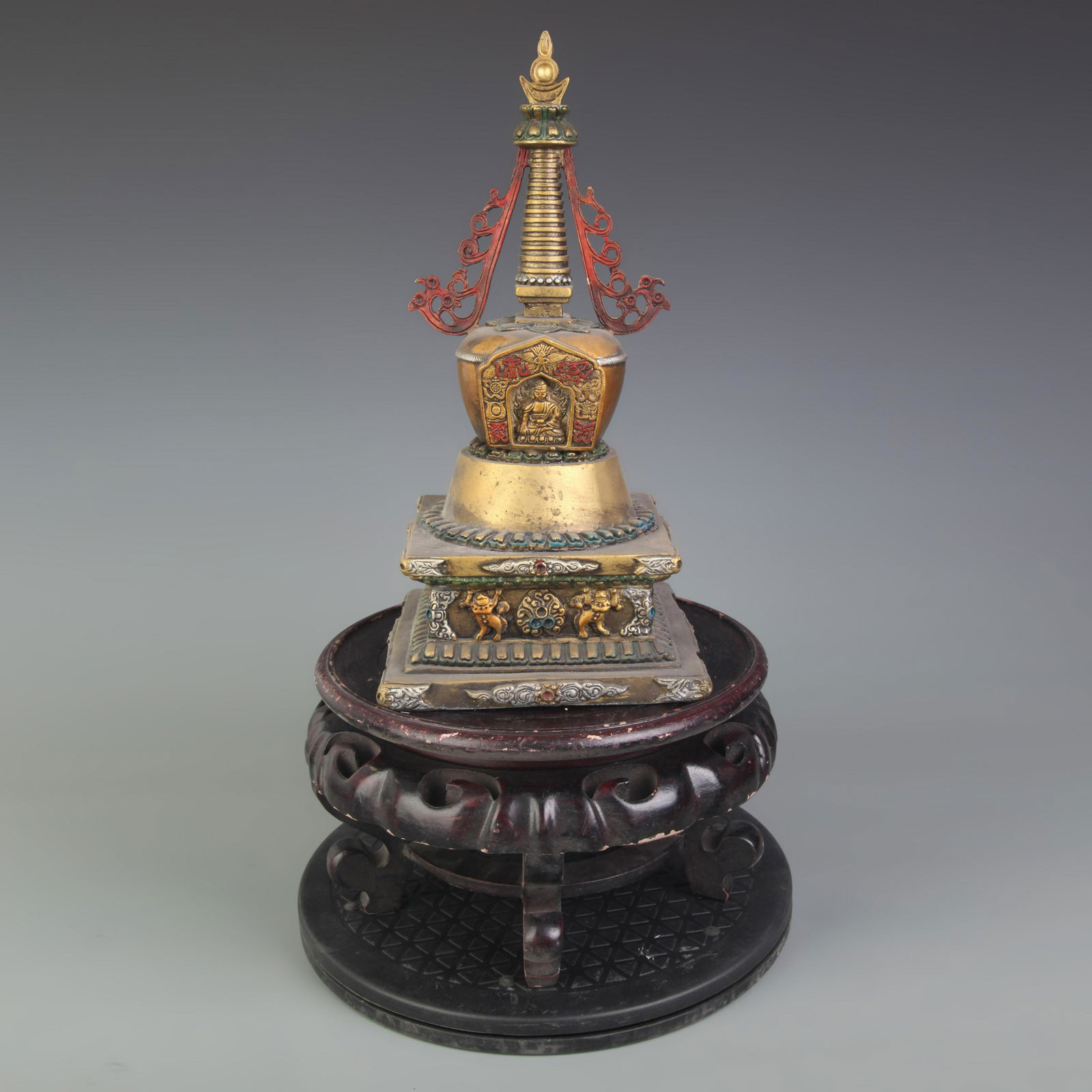 A FINE TIBETAN BUDDHISM TATHAGATA BRONZE STUPA (1 of 5)