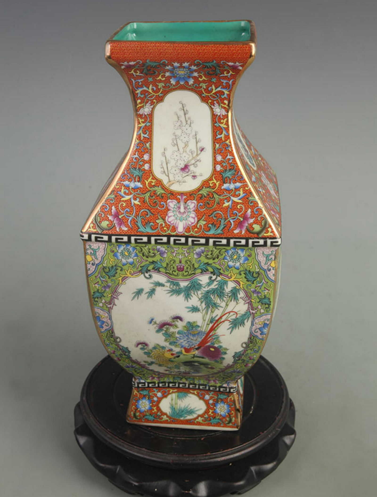 ENAMEL COLOR FLOWER AND BIRD PATTERN PORCELAIN VASE (1 of 7)