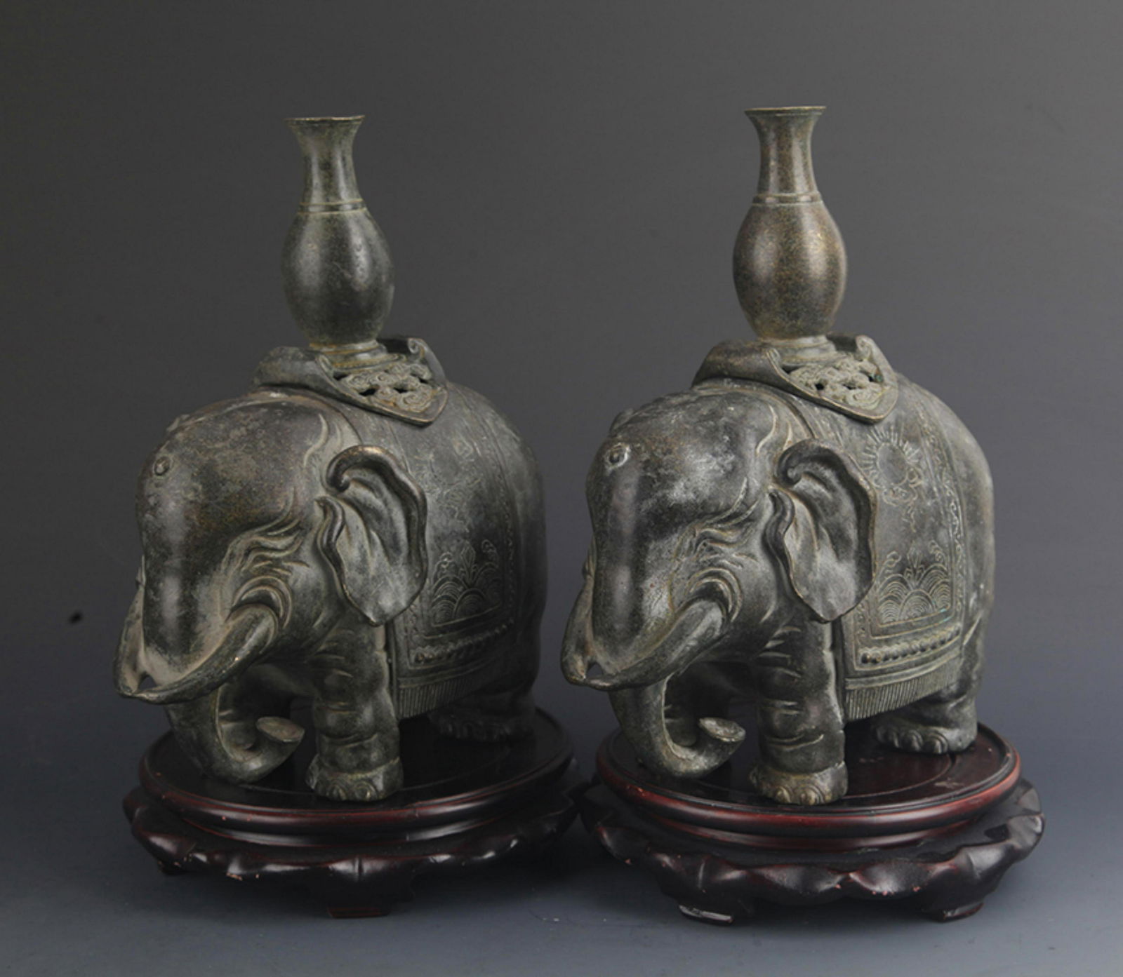 PAIR OF BRONZE ELEPHANT FIGURE CANDLESTICK (1 of 10)