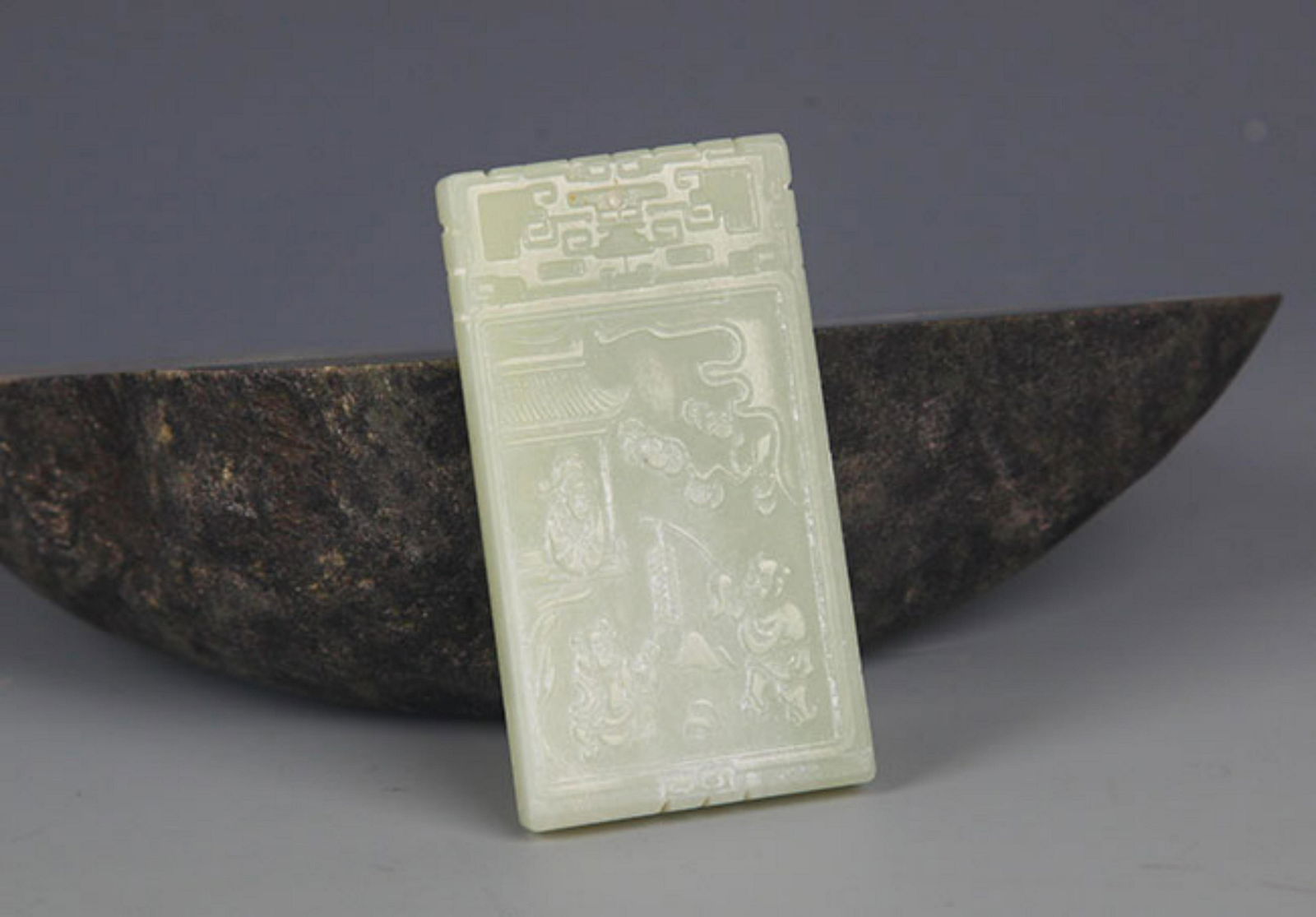 A FINELY CARVED HETIAN PALE CELADON JADE PENDANT: Modern; High:2.8 inch; Width:1.5 inch