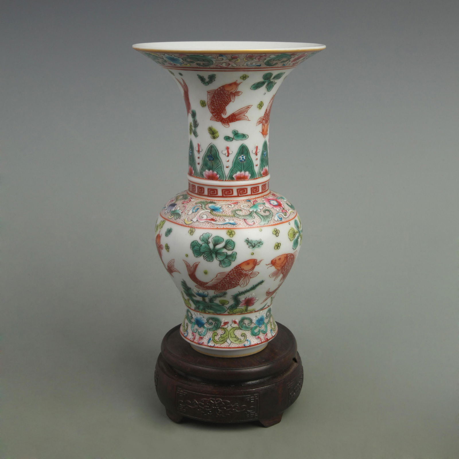 RARE FAMILLE ROSE FISH PATTERN PORCELAIN VASE (1 of 5)