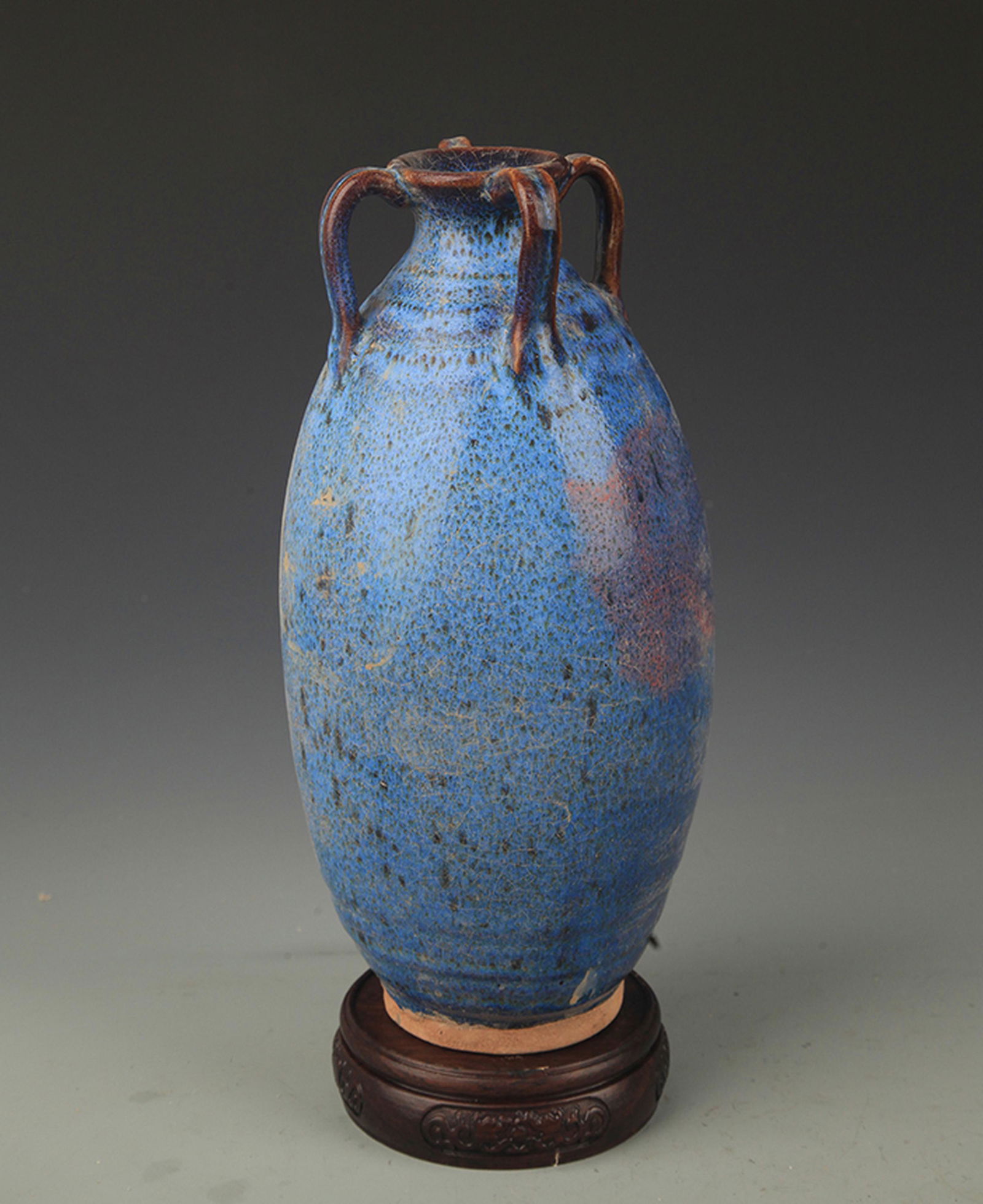 A LU JUN GLAZE PORCELAIN OLIVE STYLE VASE: Song Dynasty Style, High:10.00 inch; Diameter:2.0 inch