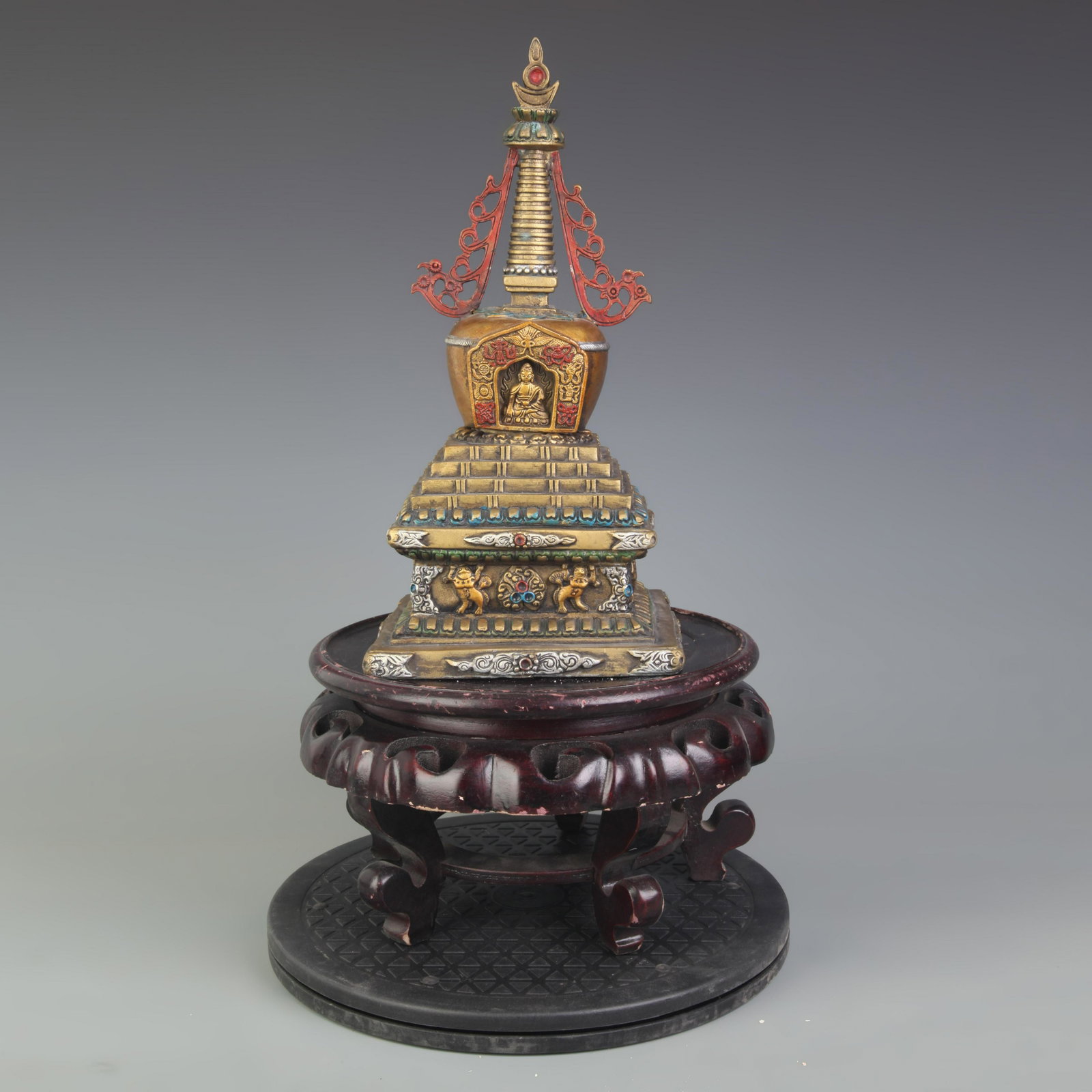 A FINE TIBETAN BUDDHISM BRONZE PAGODA: Qing Dynasty, High:12.0 inch;Width:5.8 inch