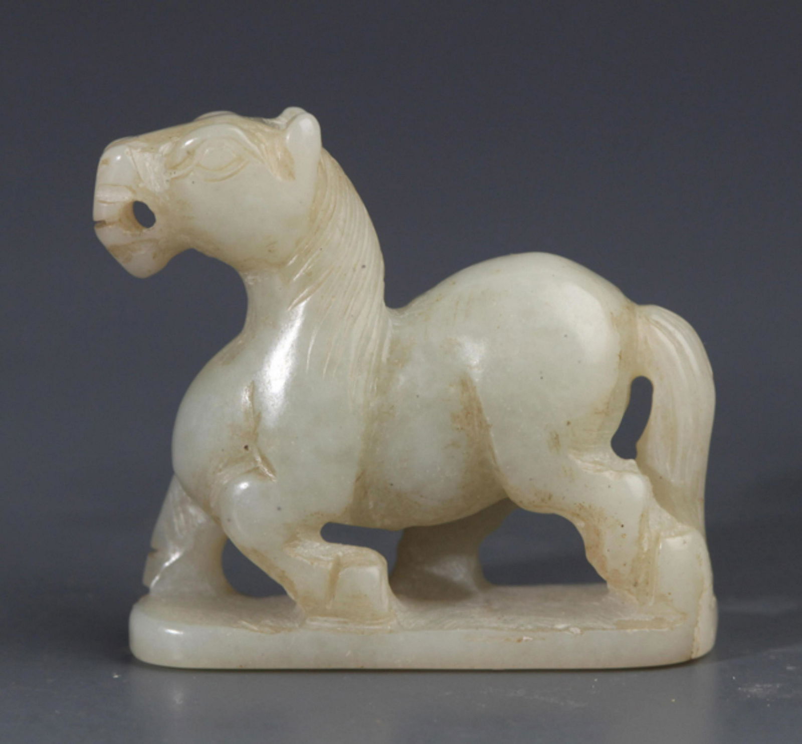 A FINE HORSE FIGURE PALE CELADON JADE PENDANT (1 of 3)