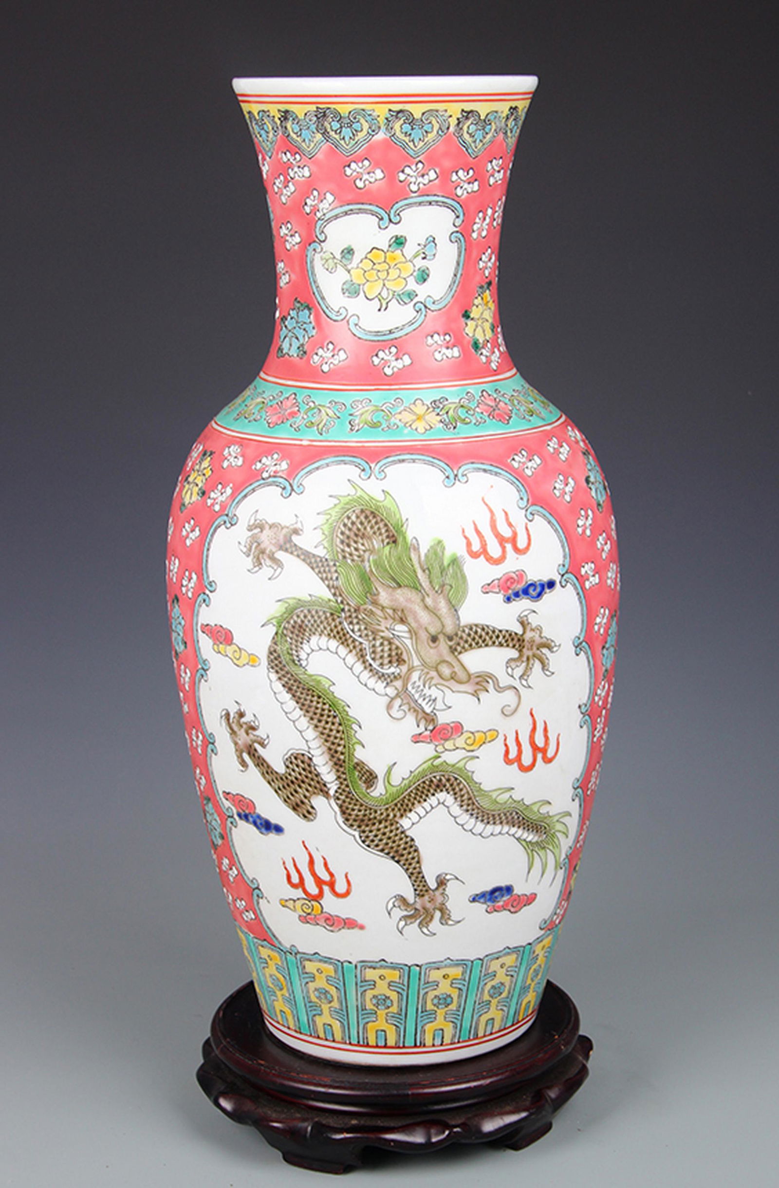 FAMILLE ROSE DRAGON PATTERN GUAN YIN VASE (1 of 5)