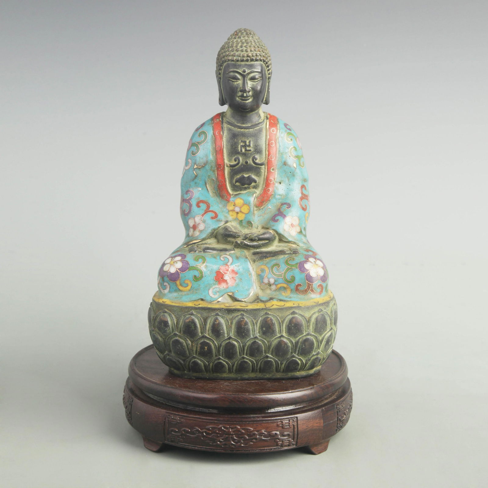 A FINE CLOISONNE ENAMEL BRONZE GAUTAMA BUDDHA STATUE (1 of 6)