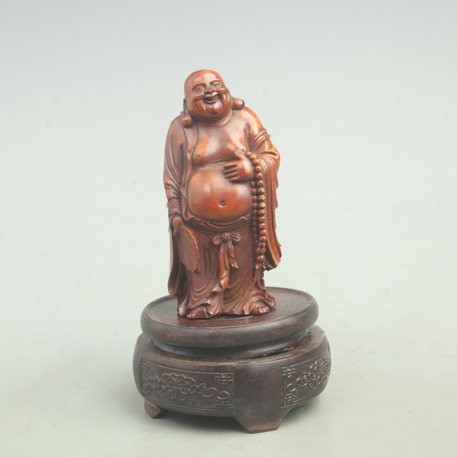 A FINE BOXWOOD MADE MAITREYA BUDDHA FIGURE (1 of 5)