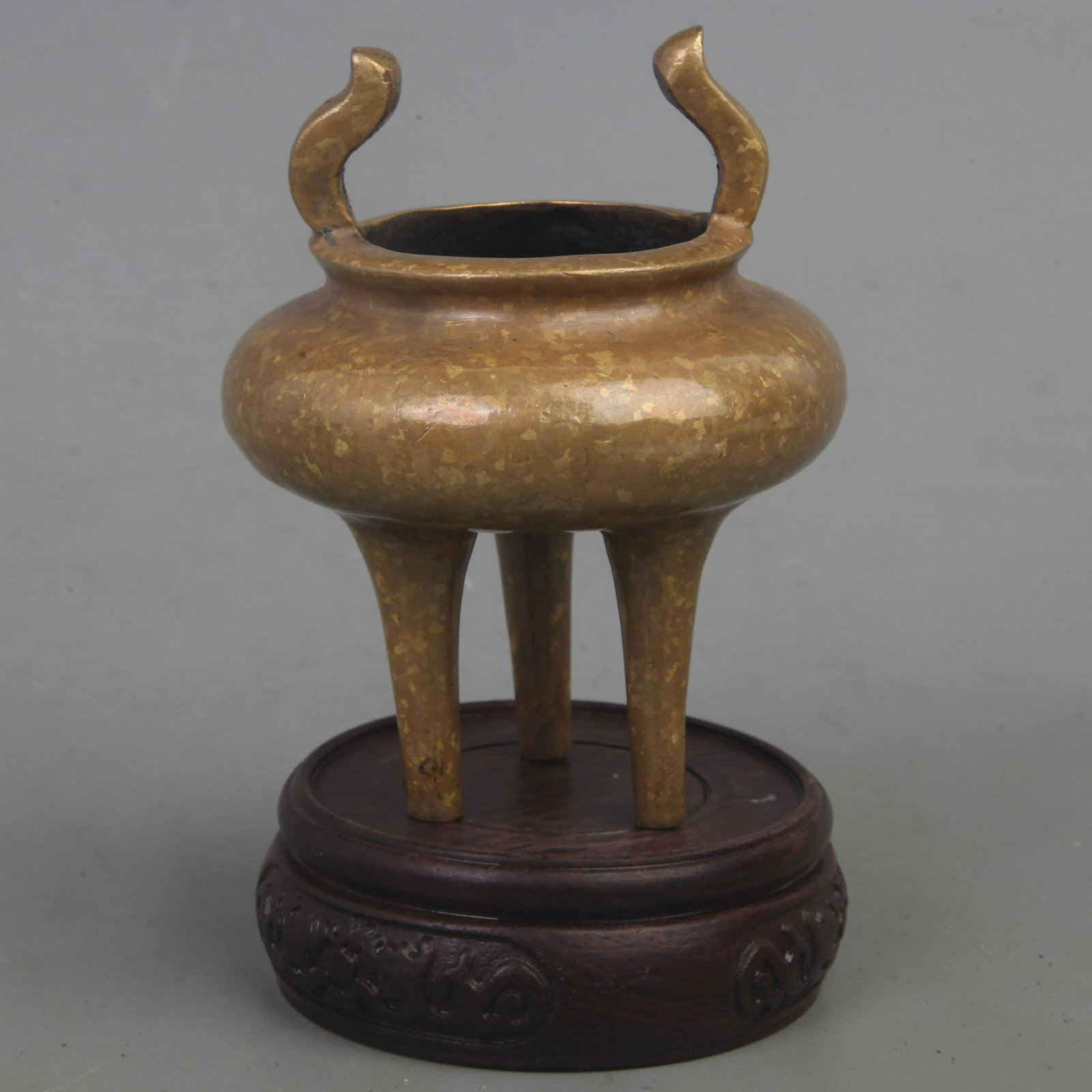 A XUAN DE STYLE SPRINKLE GOLD HIGH FOOT BRONZE CENSER (1 of 4)