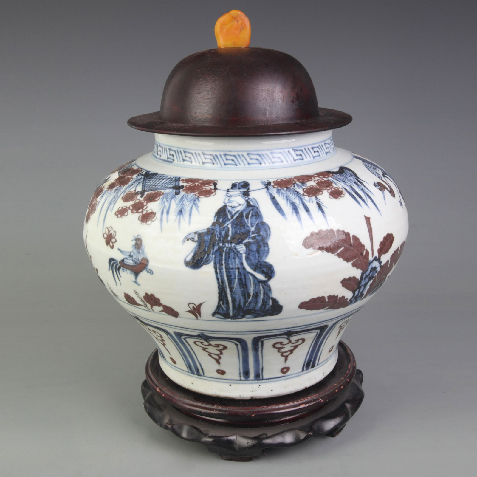 BLUE AND WHITE, YOU LI HONG GLAZED CHARACTER PATTERN PORCELAIN JAR WITH LID (1 of 6)