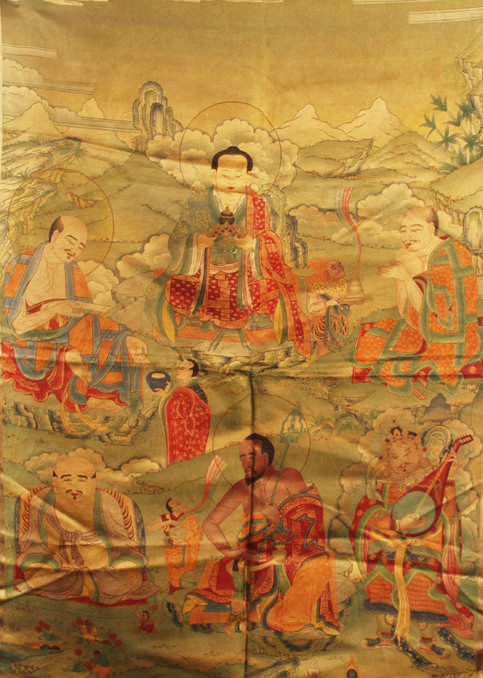 FINE TIBETAN THANGKA BHAISAJYAGURU BUDDHA FABRIC (1 of 4)