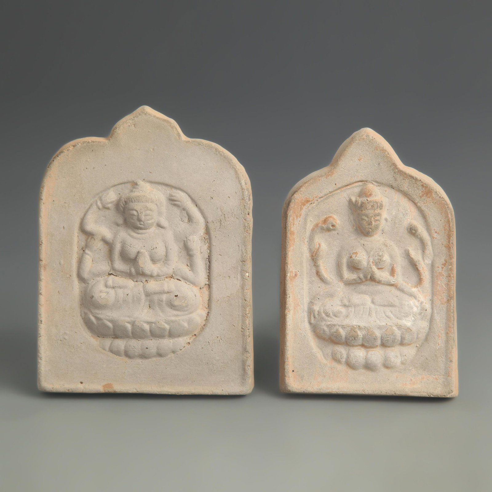 PAIR OF POTTERY MADE TIBETAN BUDDHISM MOLD: Tang Dynasty Style, High: 4.25-4.50 inch; Width:2.75-3.5 inch