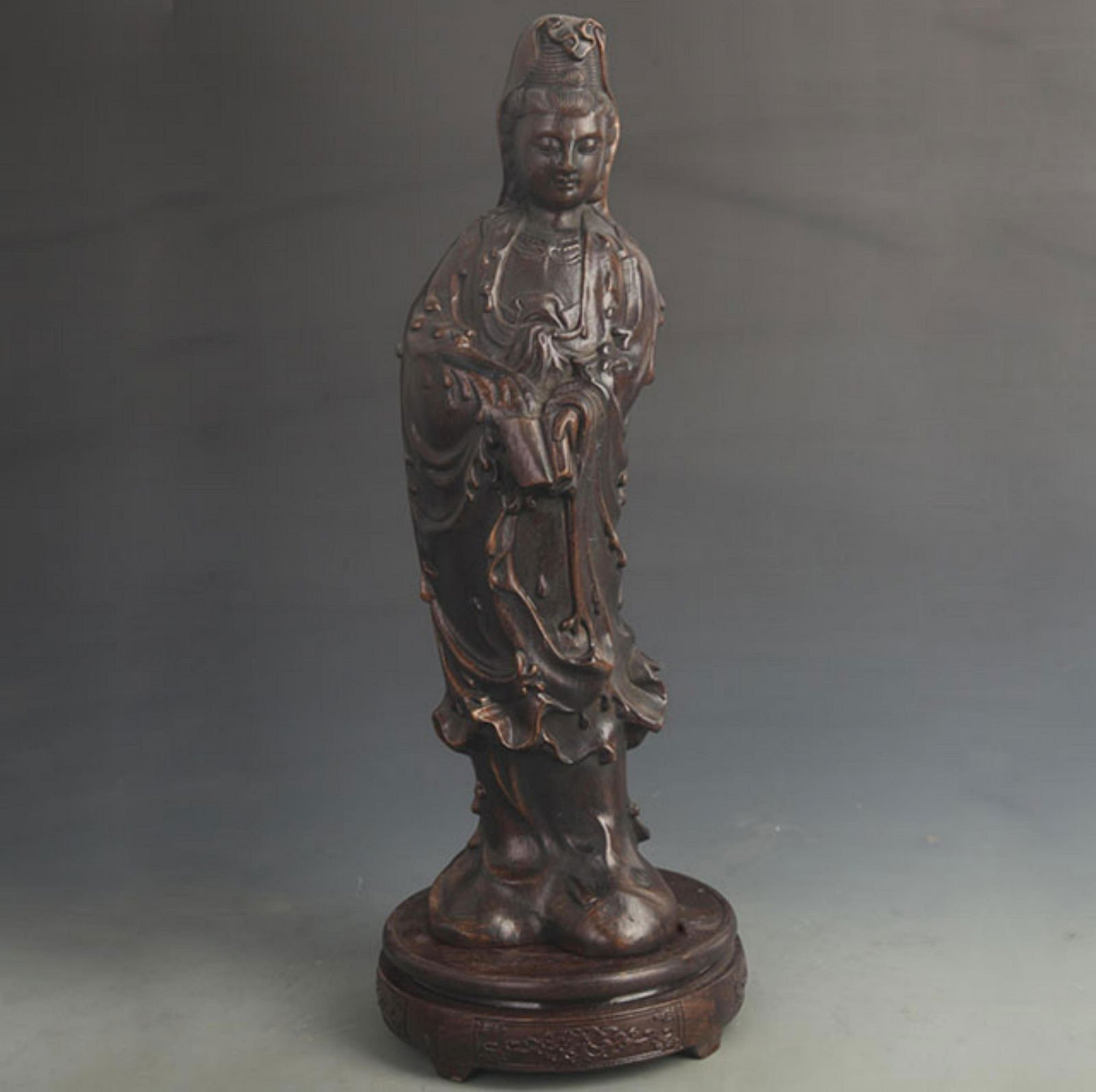 BAMBOO ROOT CARVING OF GUANYIN FIGURE (1 of 5)