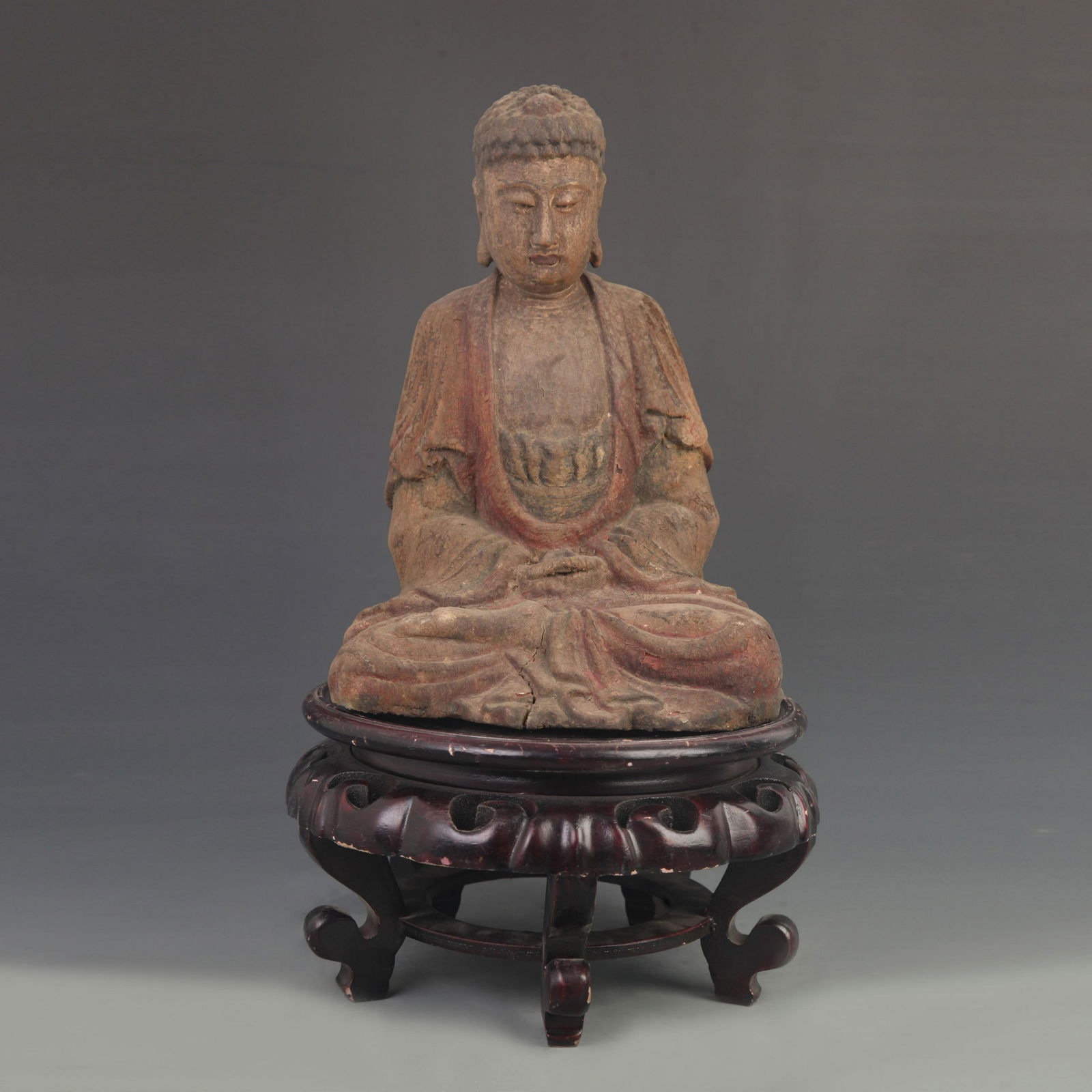 WOOD CARVING LACQUERED STATUE OF AMITABHA BUDDHA (1 of 5)