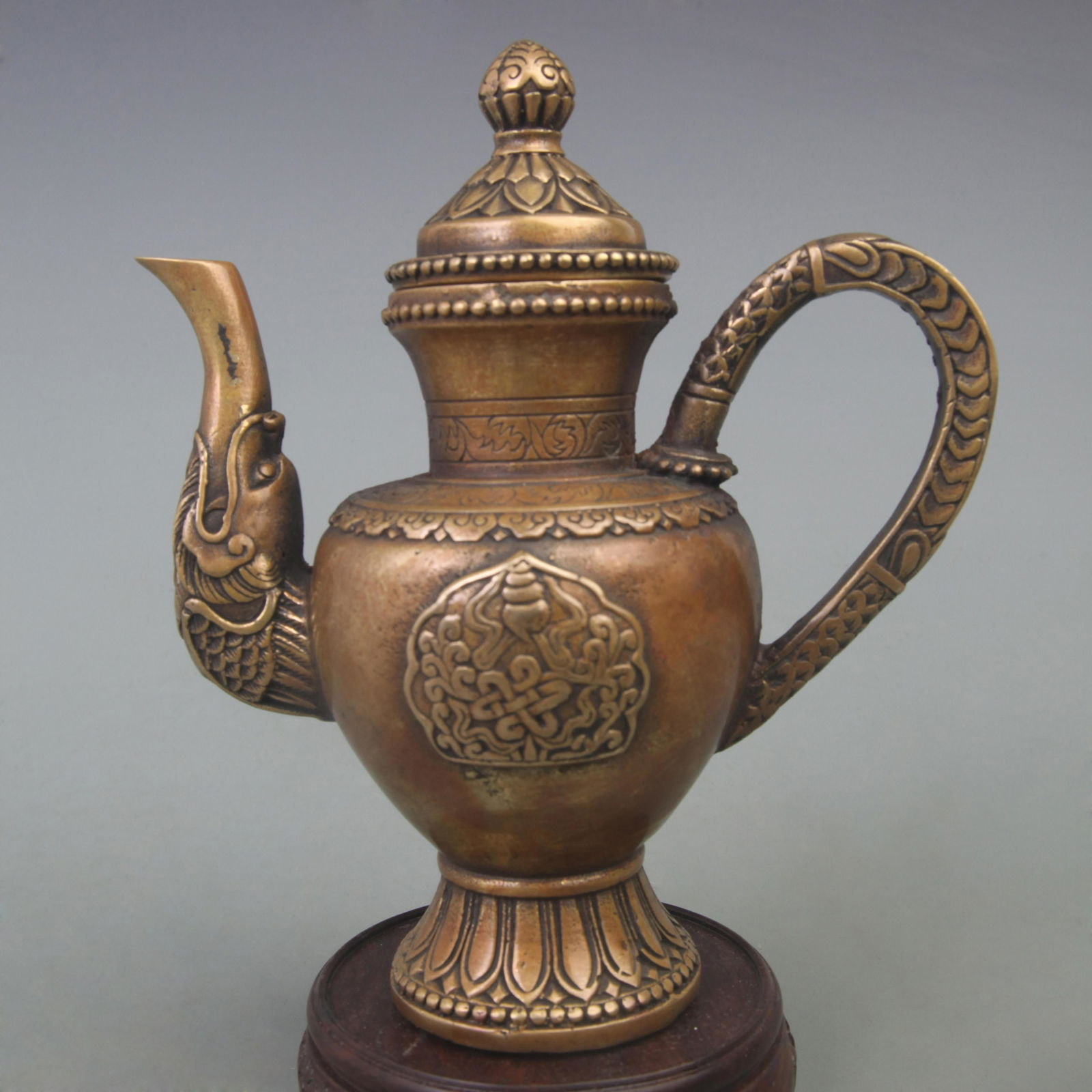 A FINE SANSKRIT CARVING BRONZE EWER (1 of 6)
