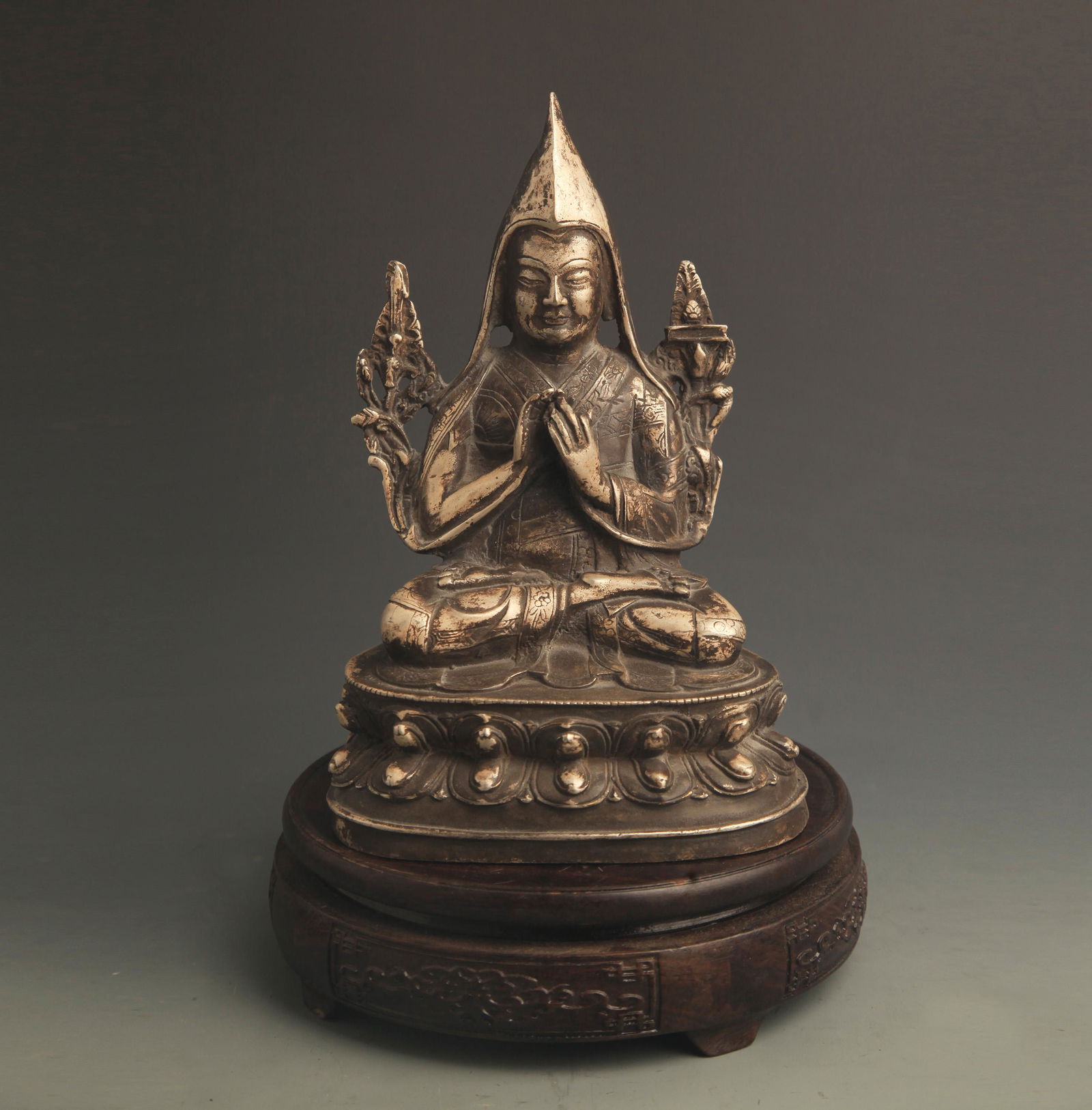 RARE TIBETAN BUDDHISM WHITE BRONZE TSONGKHAPA STATUE (1 of 5)