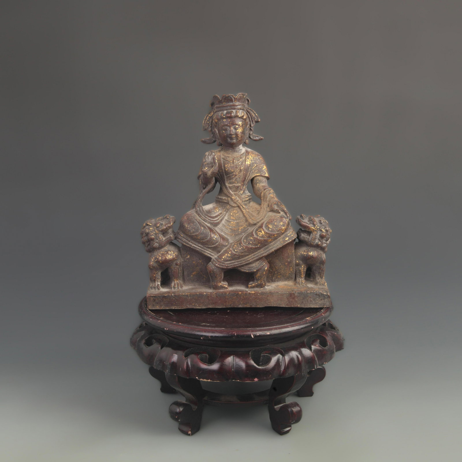 BRONZE STATUE OF MANJUSHRI BODHISATTVA IN HAN-STYLE BUDDHISM: Ming Dynasty Style, High: 9.00 inch; Width: 8.50 inch