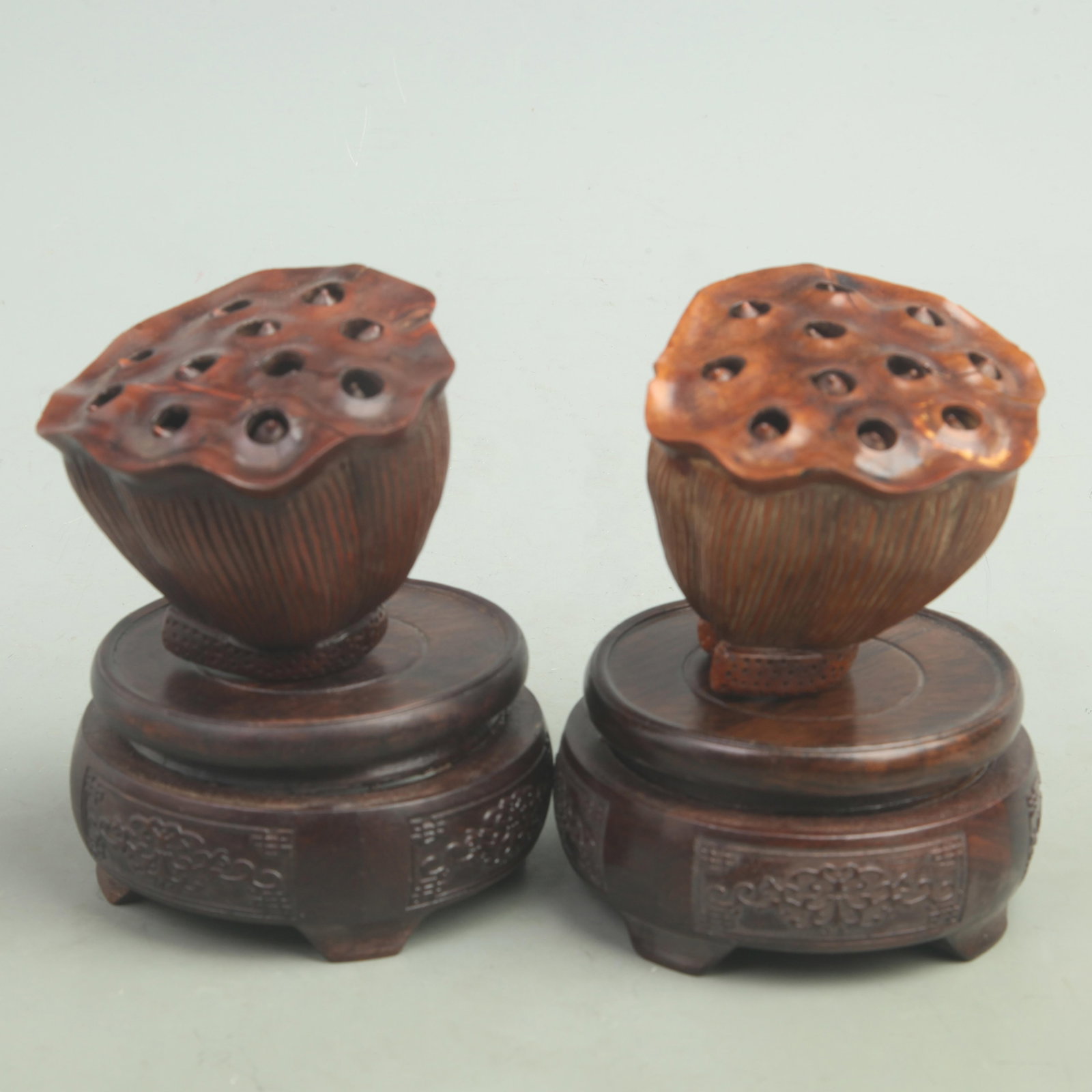 PAIR OF BOXWOOD CARVED LOTUS: Qing Dynasty; Size Various