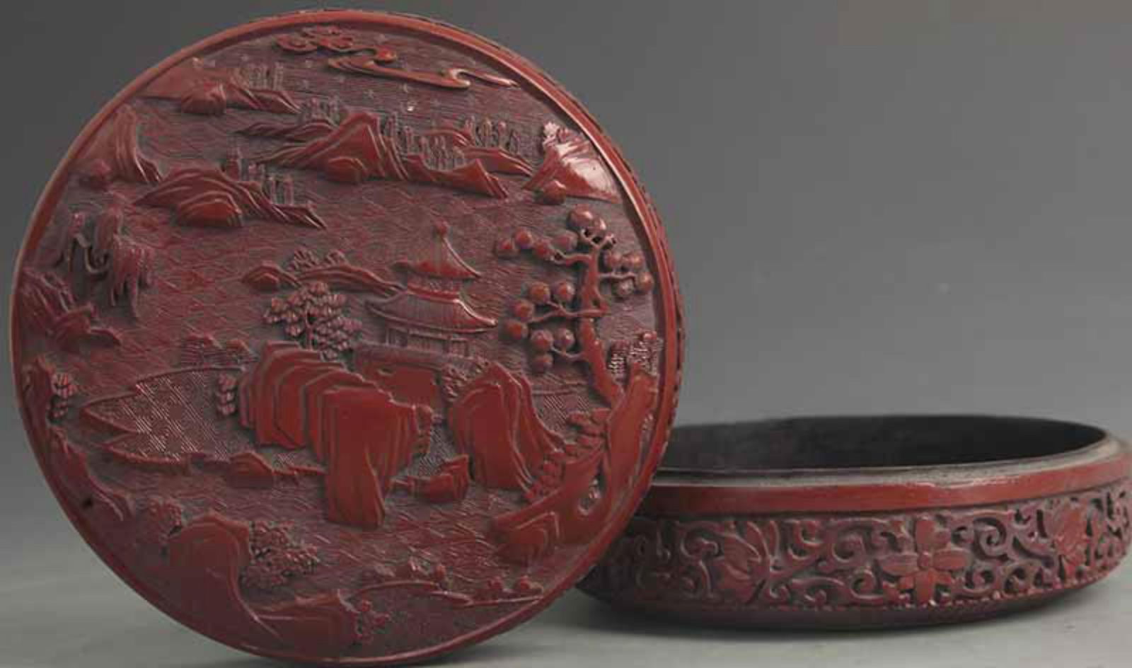 A FINE RED CARVED LACQUER CARVED INCENSE BOX (1 of 4)