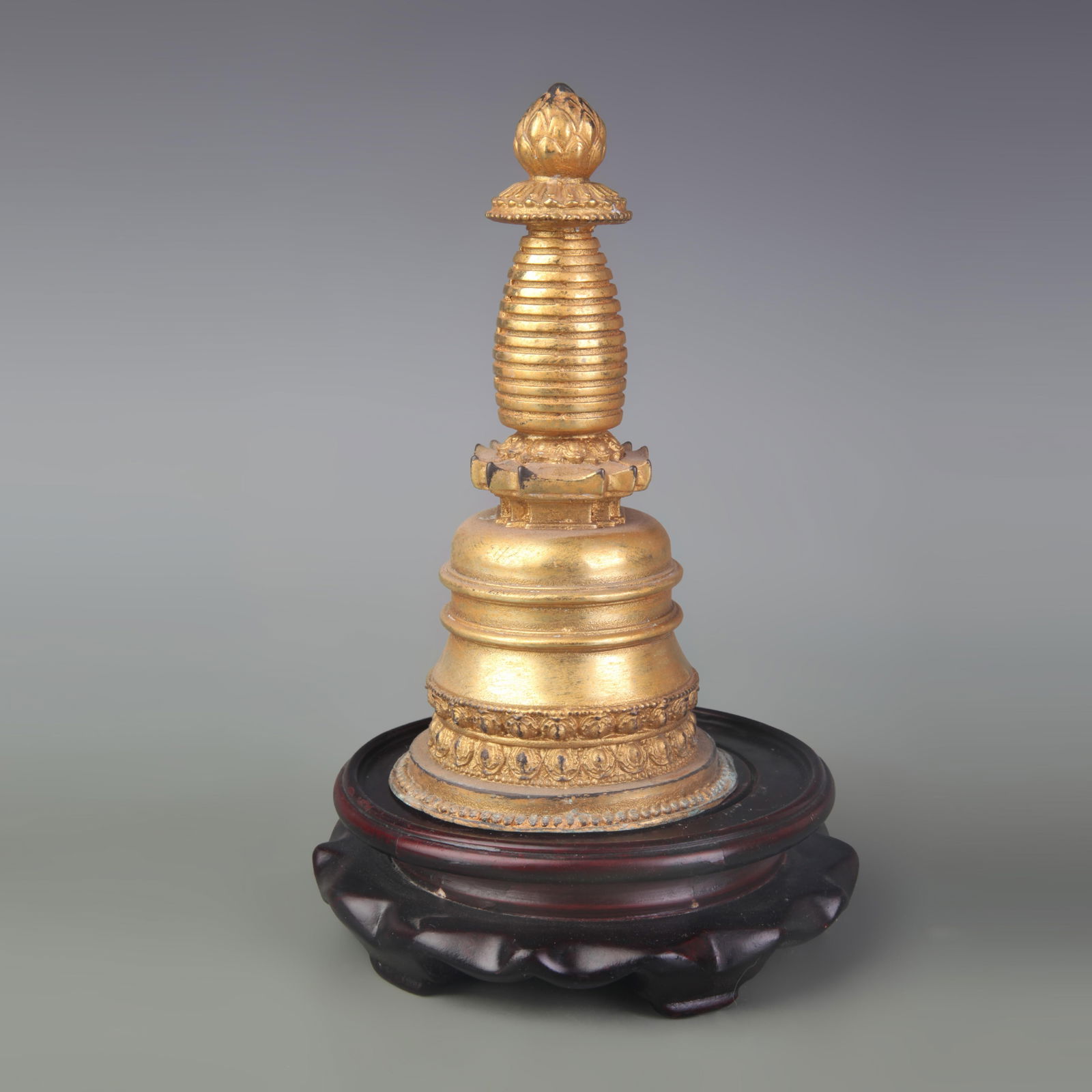 A FINE GILT BRONZE BUDDHIST STUPA (1 of 5)