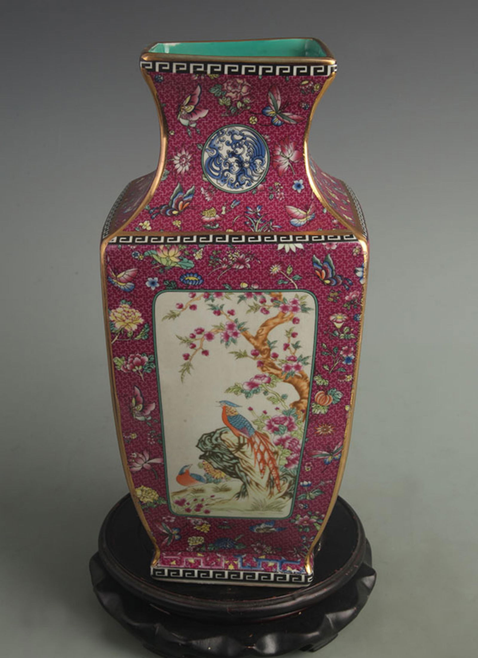 CLOISONNE ENAMEL VASE WITH PURPLE GROUND AND FLOWER AND BIRD PATTERNS (1 of 7)