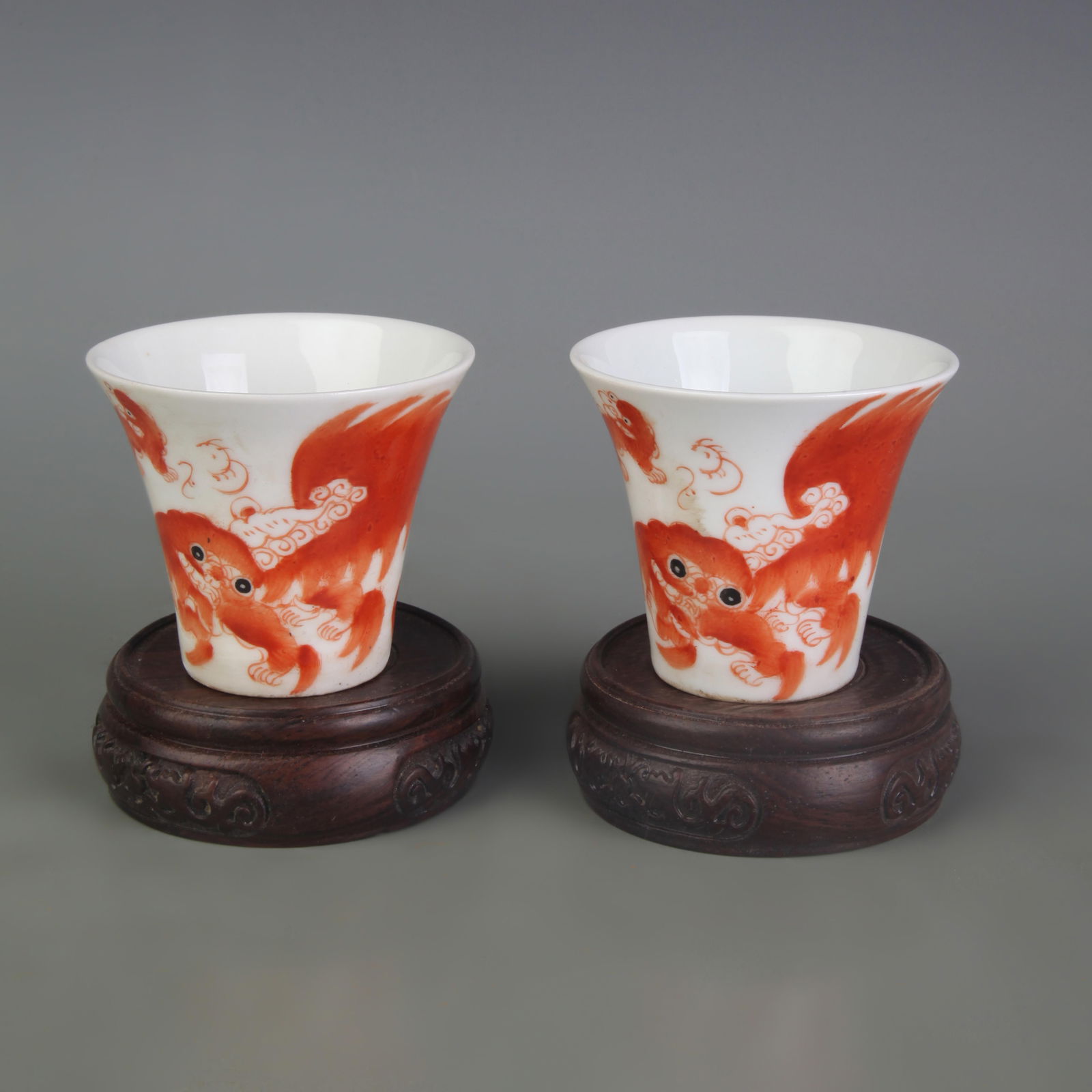 PAIR OF FAMILLE ROSE TEA CUPS WITH AUSPICIOUS BEAST PATTERNS (1 of 6)