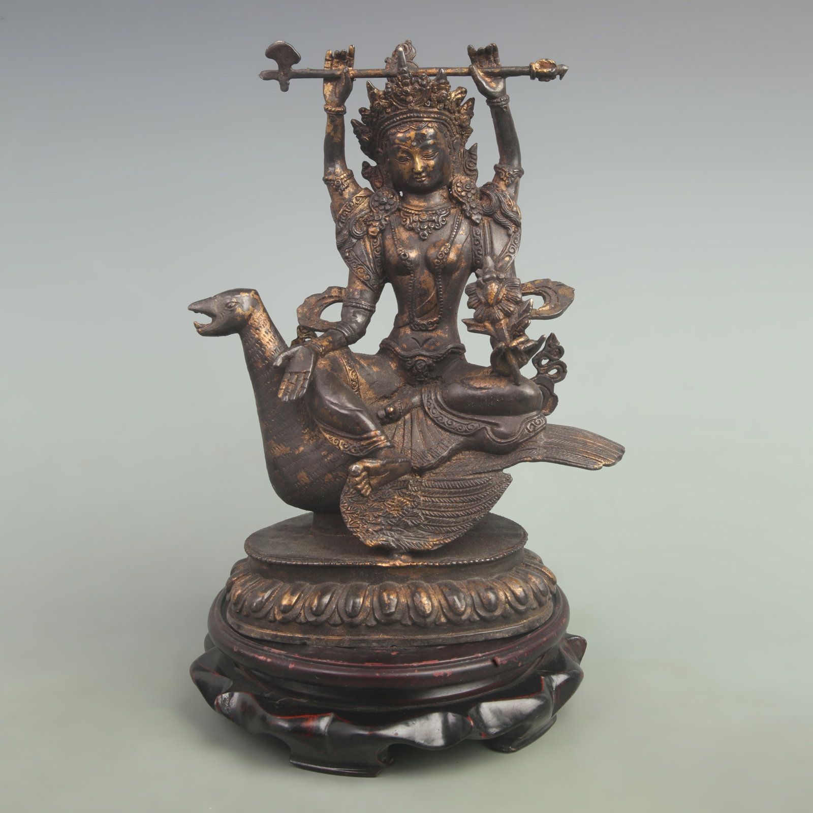 BRONZE GILT STATUE OF MAHABRAHMA: Qing Dynasty, High: 9.8 inch; High: 6.2 inch
