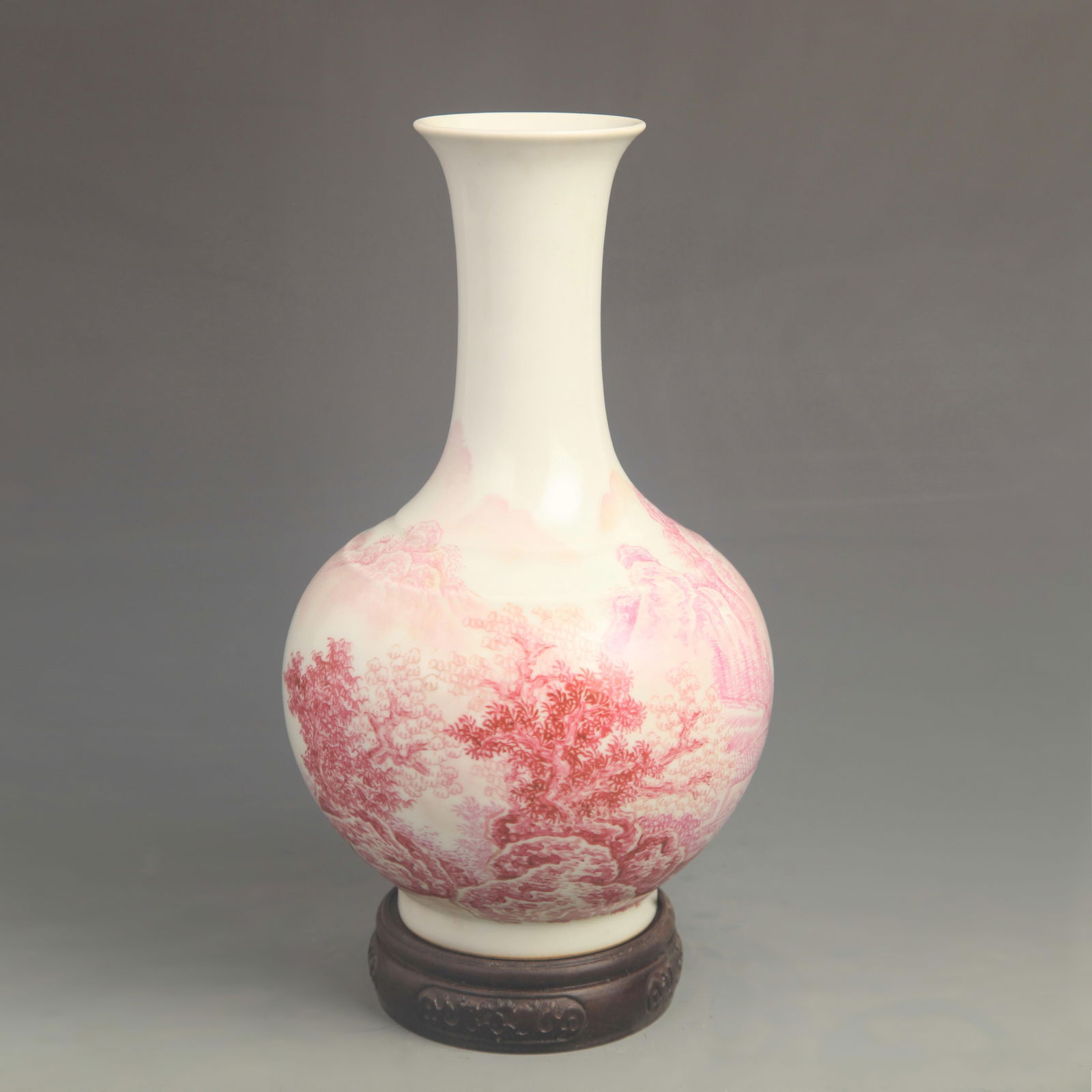 CINNABAR RED COLORED GLAZED PORCELAIN FLOWER VASE (1 of 5)