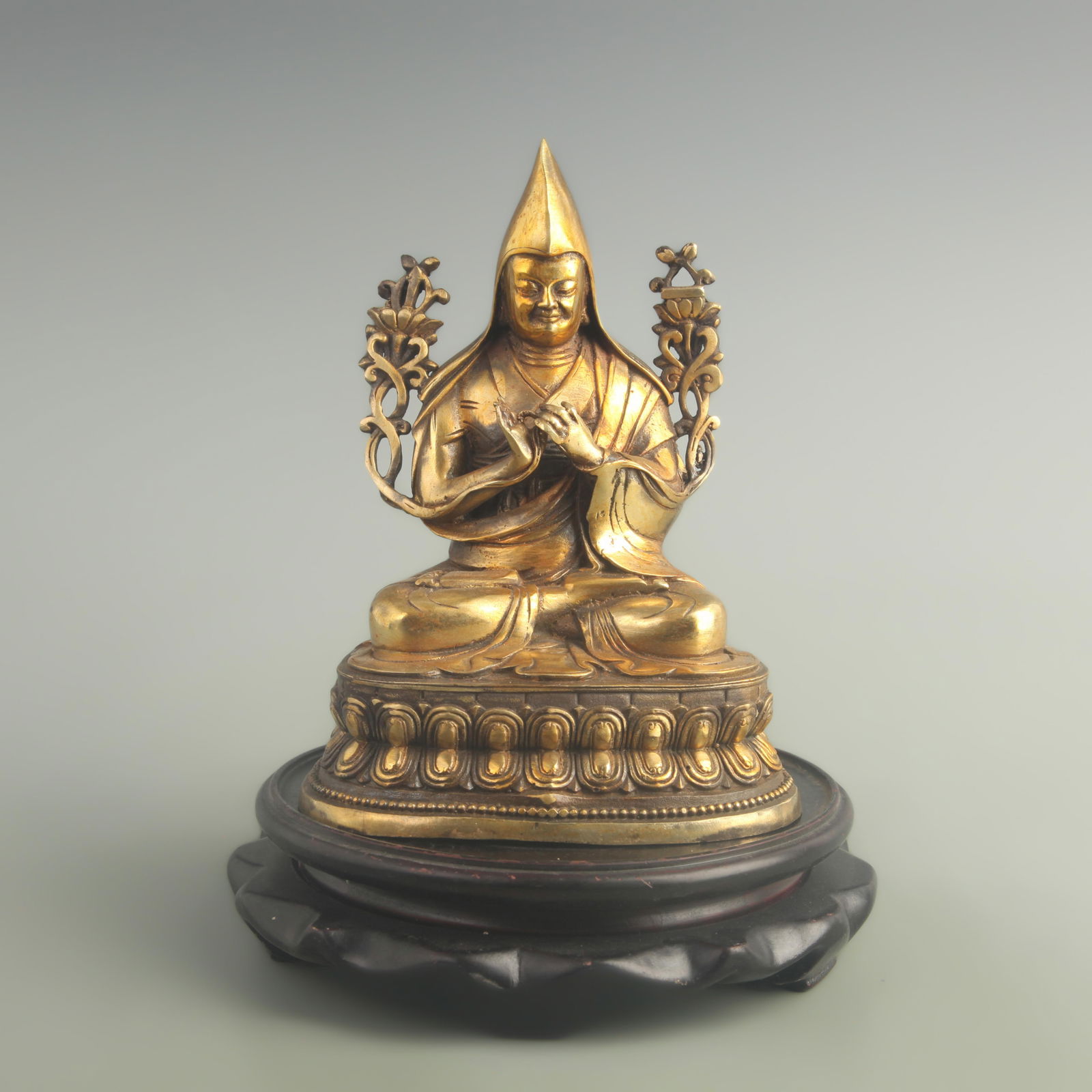 GILDED BRONZE TIBETAN BUDDHIST STATUE OF JE TSONGKHAPA (1 of 5)