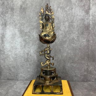 A TALL BRONZE GAUTAMA BUDDHA STATUE WITH HALLOW: Qing Dynasty, High:12.3 inch; Width:3.4 inch; Long: 3.9 inch