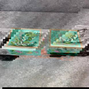 PAIR OF GREEN COLOR GLAZED FLOWER PATTERN PORCELAIN BOX: Qing Dynasty; High:3.4 inch; Width:2.5 inch; Long: 1.5 inch