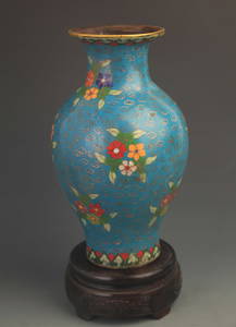 RARE BRONZE CLOISONNE ENAMEL FLOWER PATTERN VASE