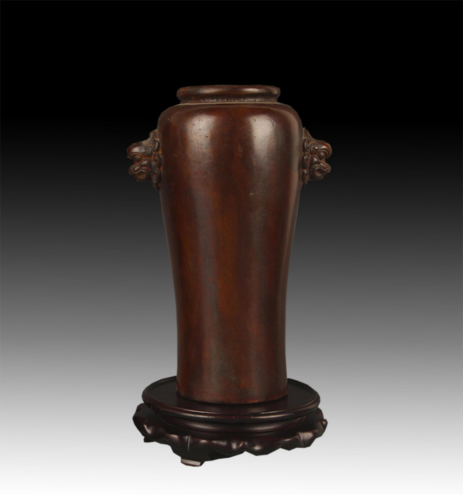 BRONZE VASES WITH DOUBLE ANIMAL EAR HANDLES: Ming Dynasty Style, High: 9.0 inch; Diameter: 2.75 inch;