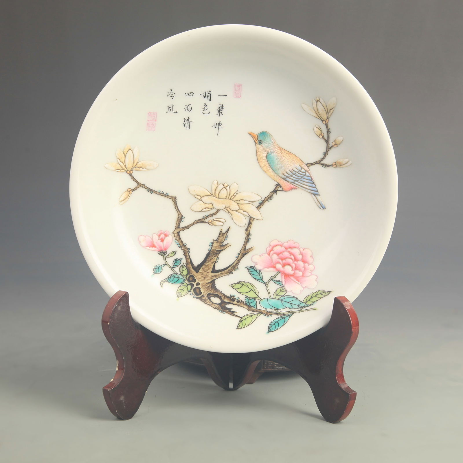 A FINE CLOISONNE GROUND FLOWER AND BIRD PATTERN PORCELAIN PLATE (1 of 5)