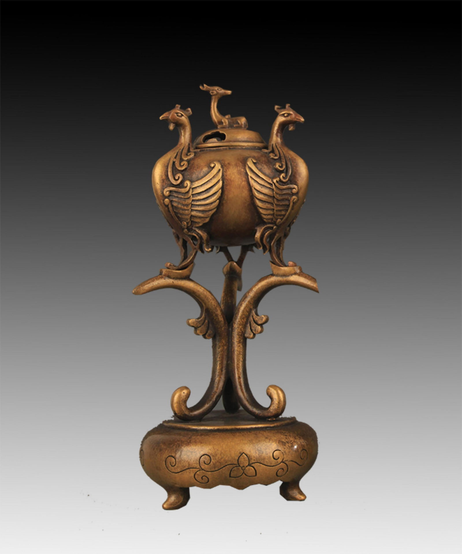 A HIGH FOOT CHICKEN STYLE BRONZE INCENSE BURNER (1 of 4)
