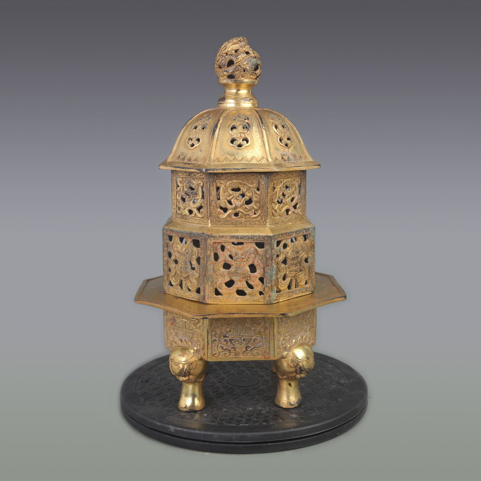 RARE GILT BRONZE TOWER STYLE BRONZE INCENSE BURNER (1 of 7)