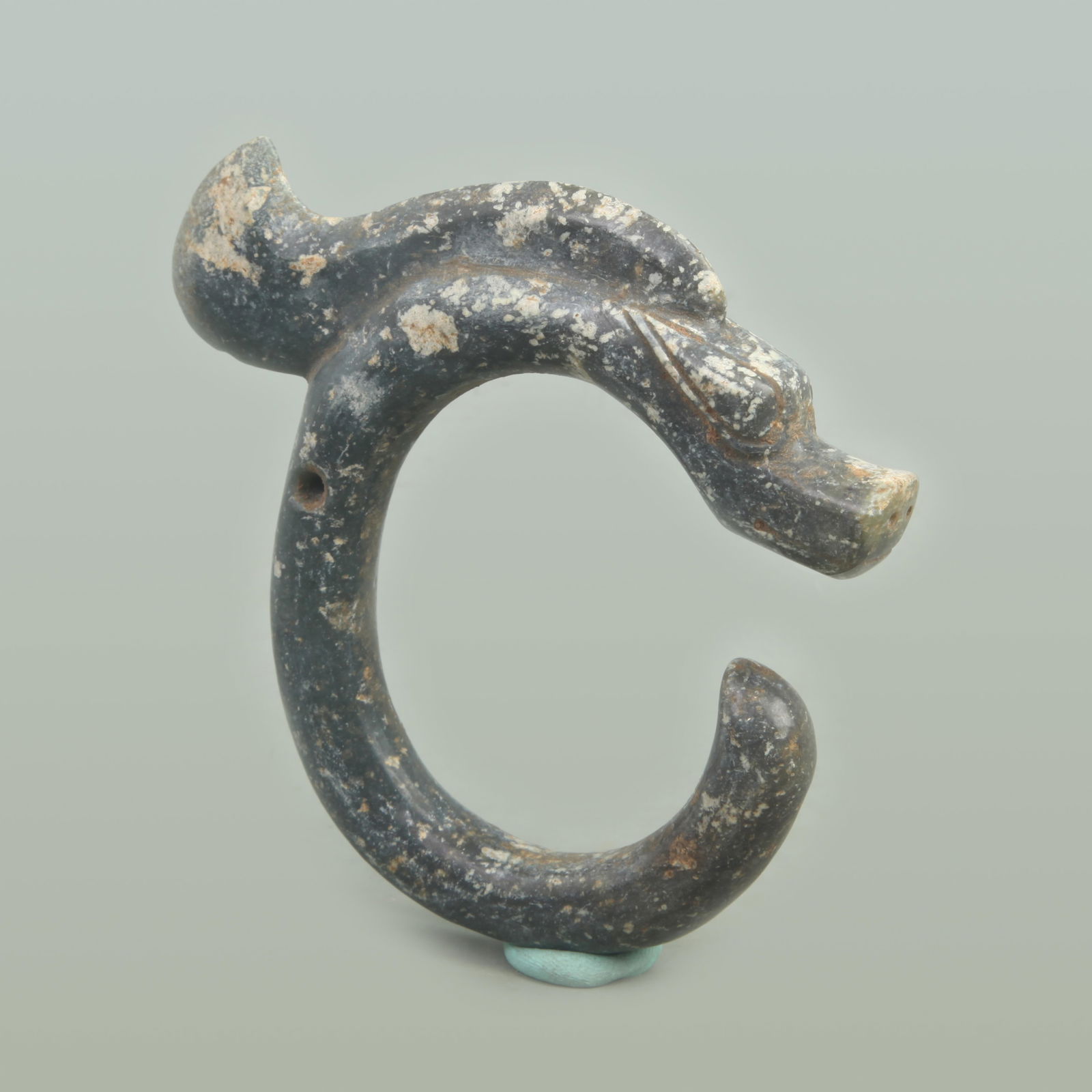 RARE HONGSHAN CULTURE C-SHAPED JADE DRAGON JADE: Hong Shan Culture Style; Long: 4.7 inch; Width: 5.1 inch;
