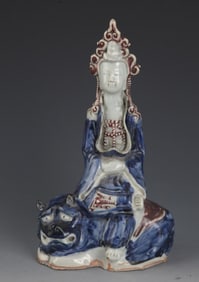 BLUE AND WHITE GLAZED YOU LI HONG GLAZED BUDDHA STATUE